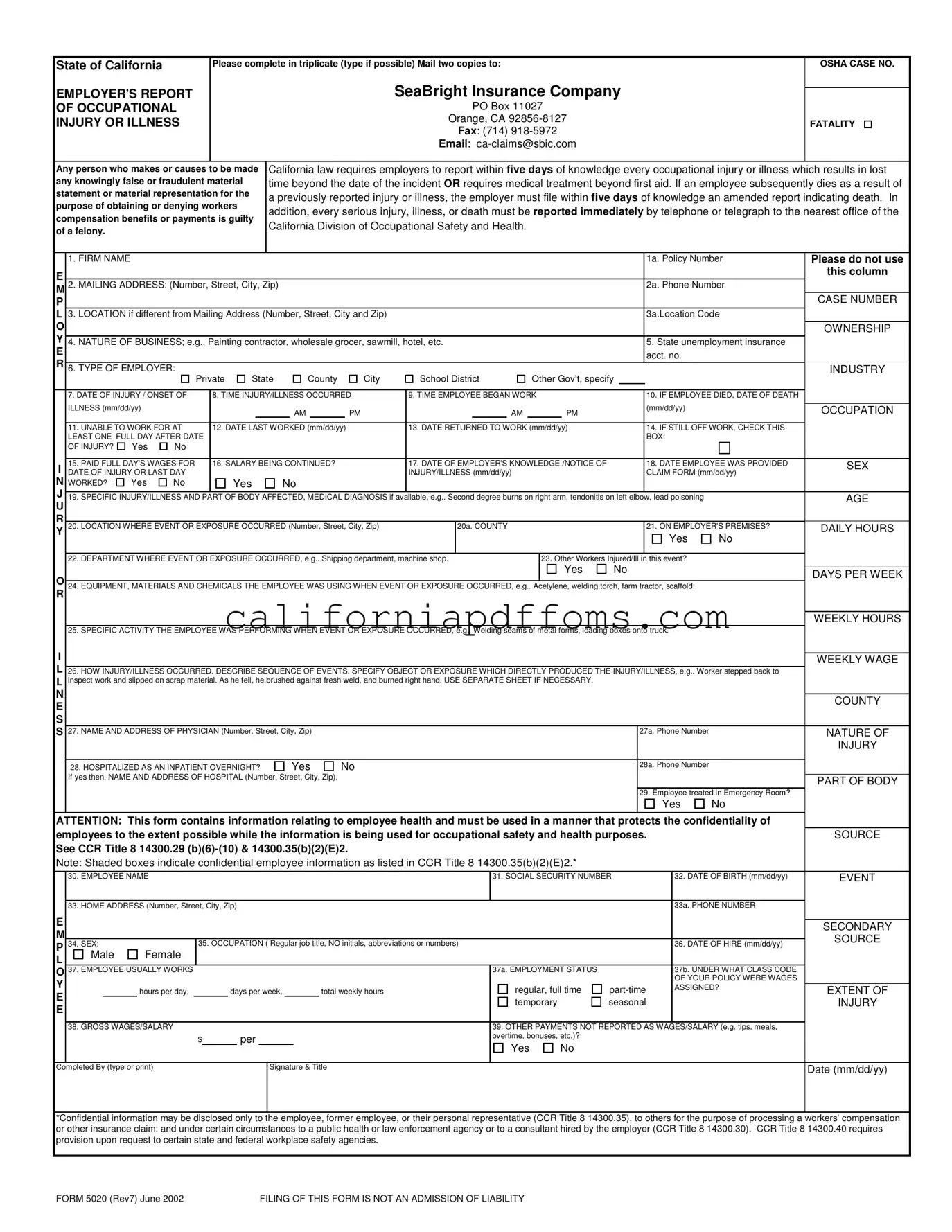Fill in Your 5020 California Template