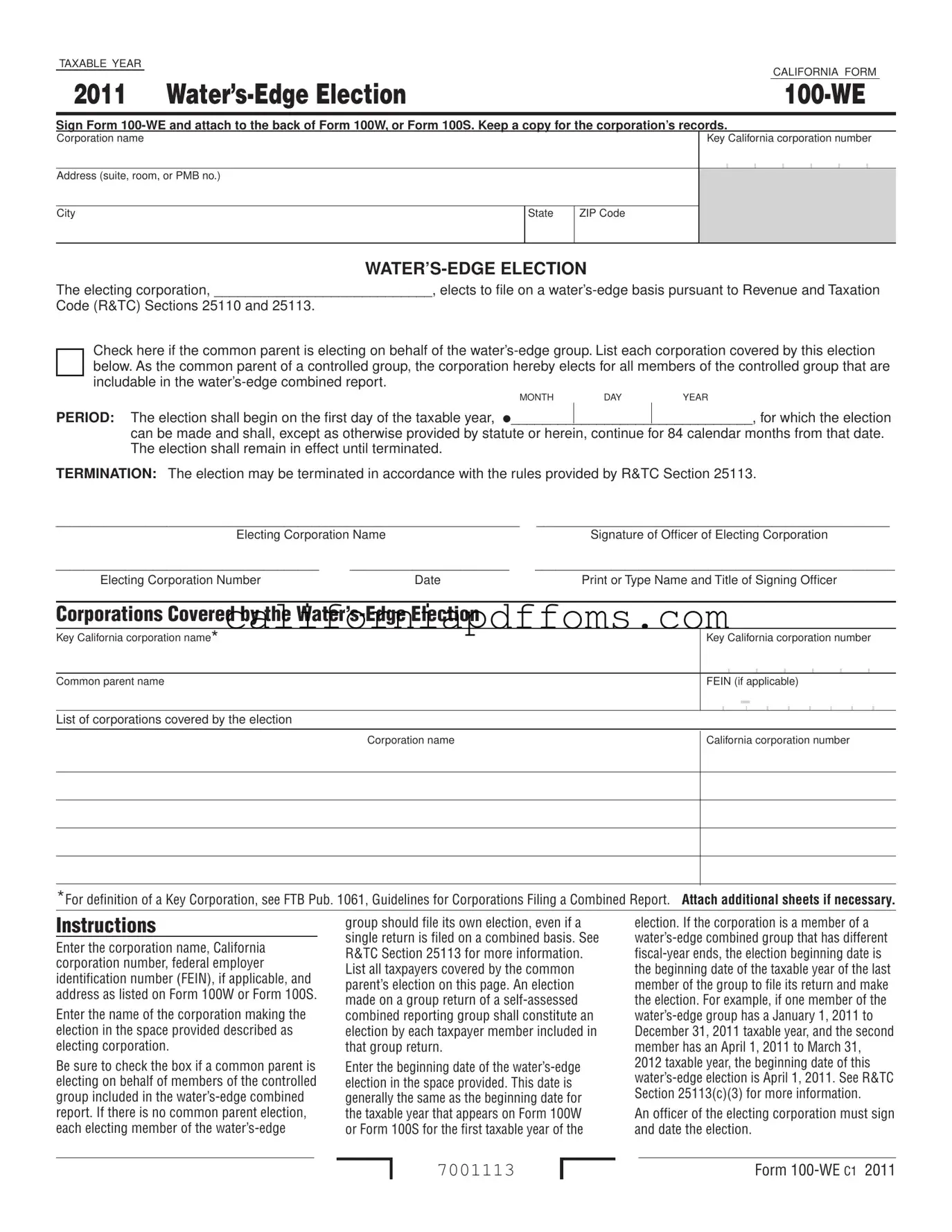Fill in Your California 100 We Template