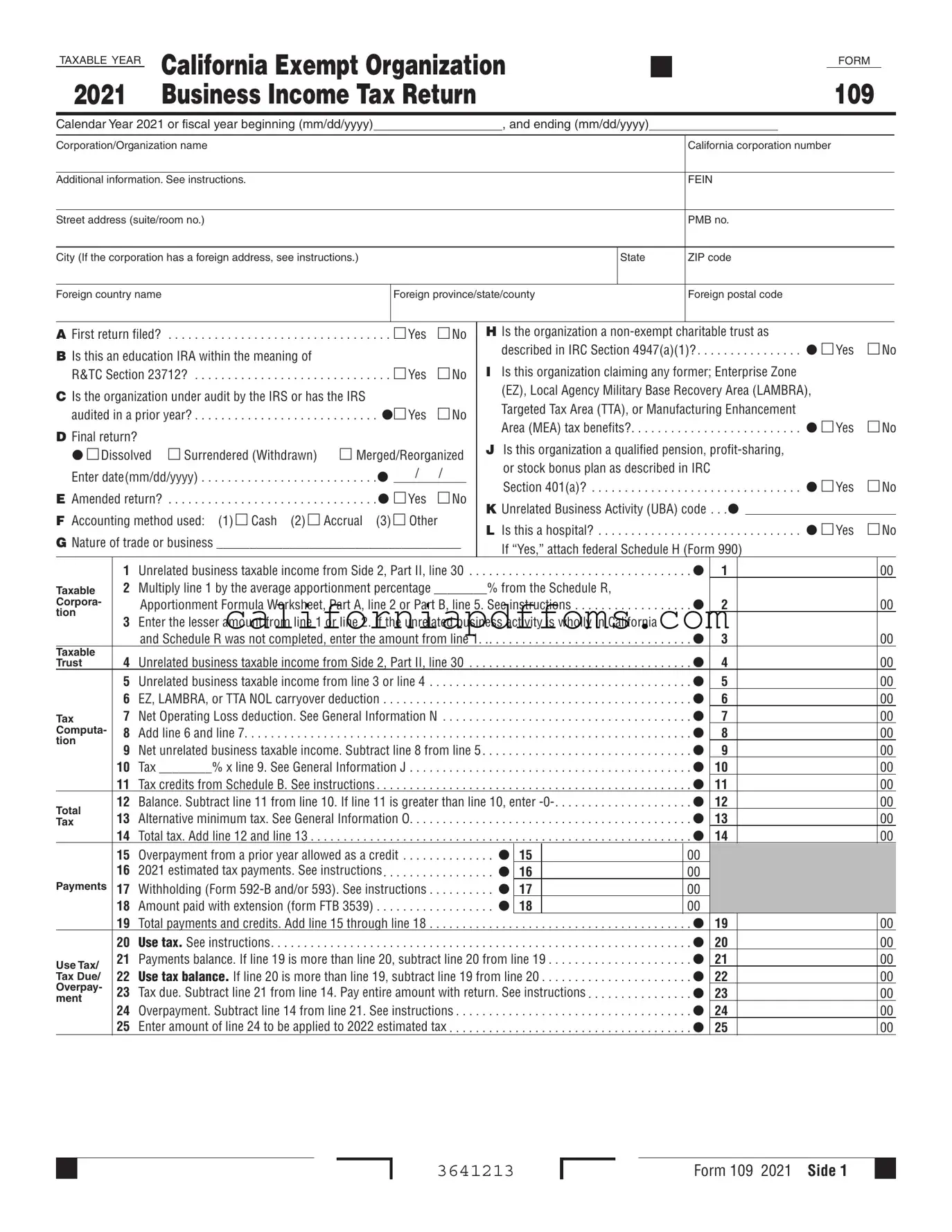 Fill in Your California 109 Template