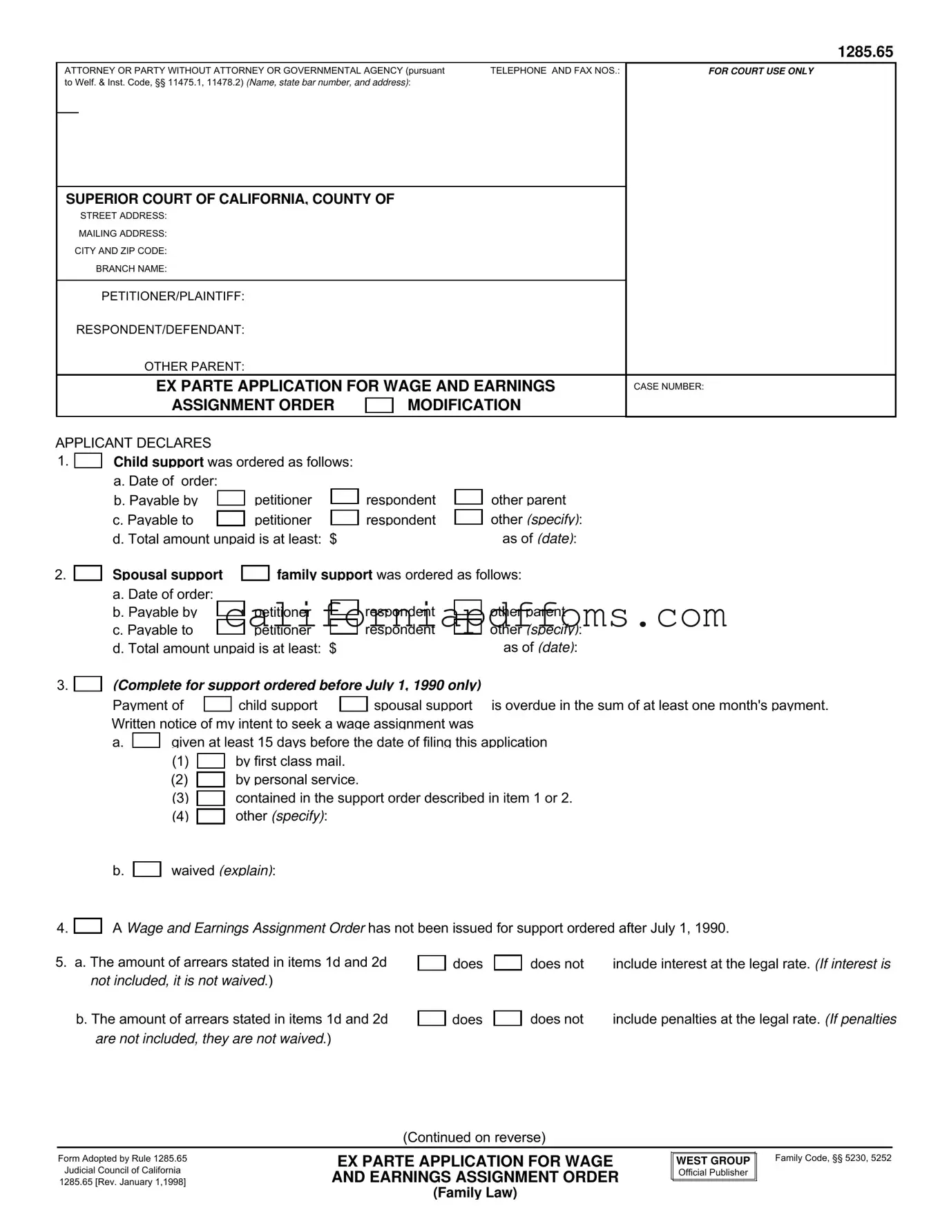Fill in Your California 1285 65 Template