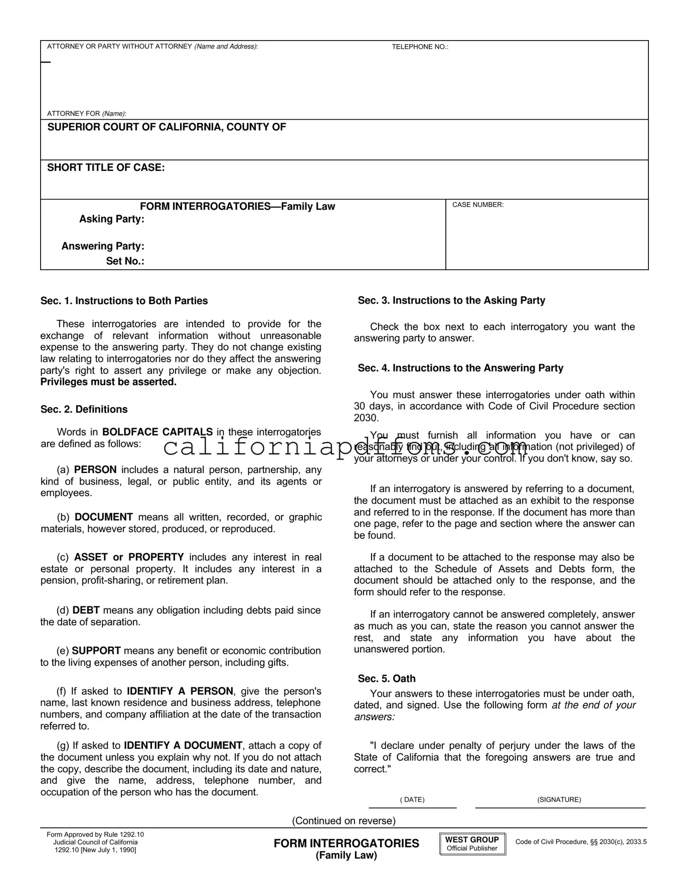 Fill in Your California 1292 10 Template