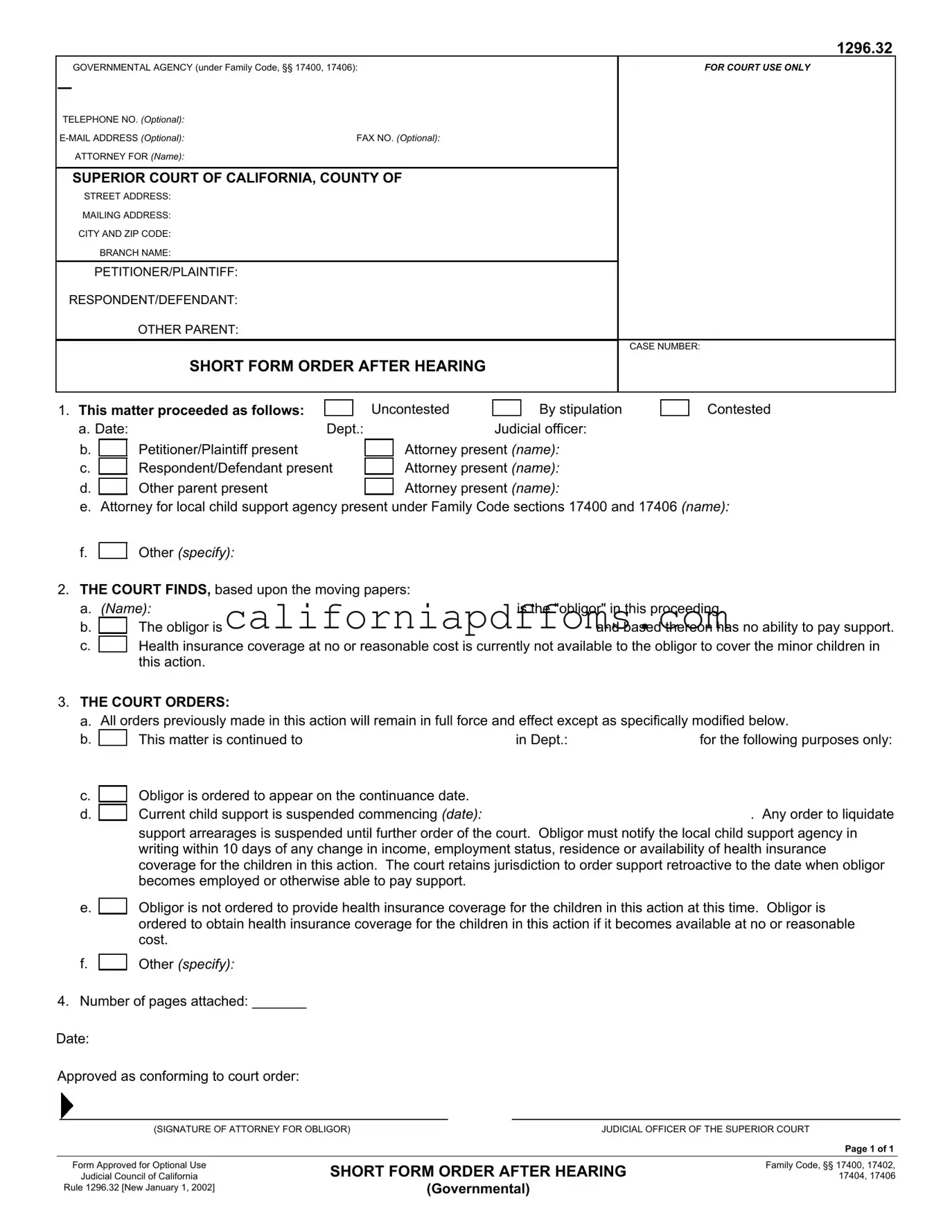 Fill in Your California 1296 32 Template