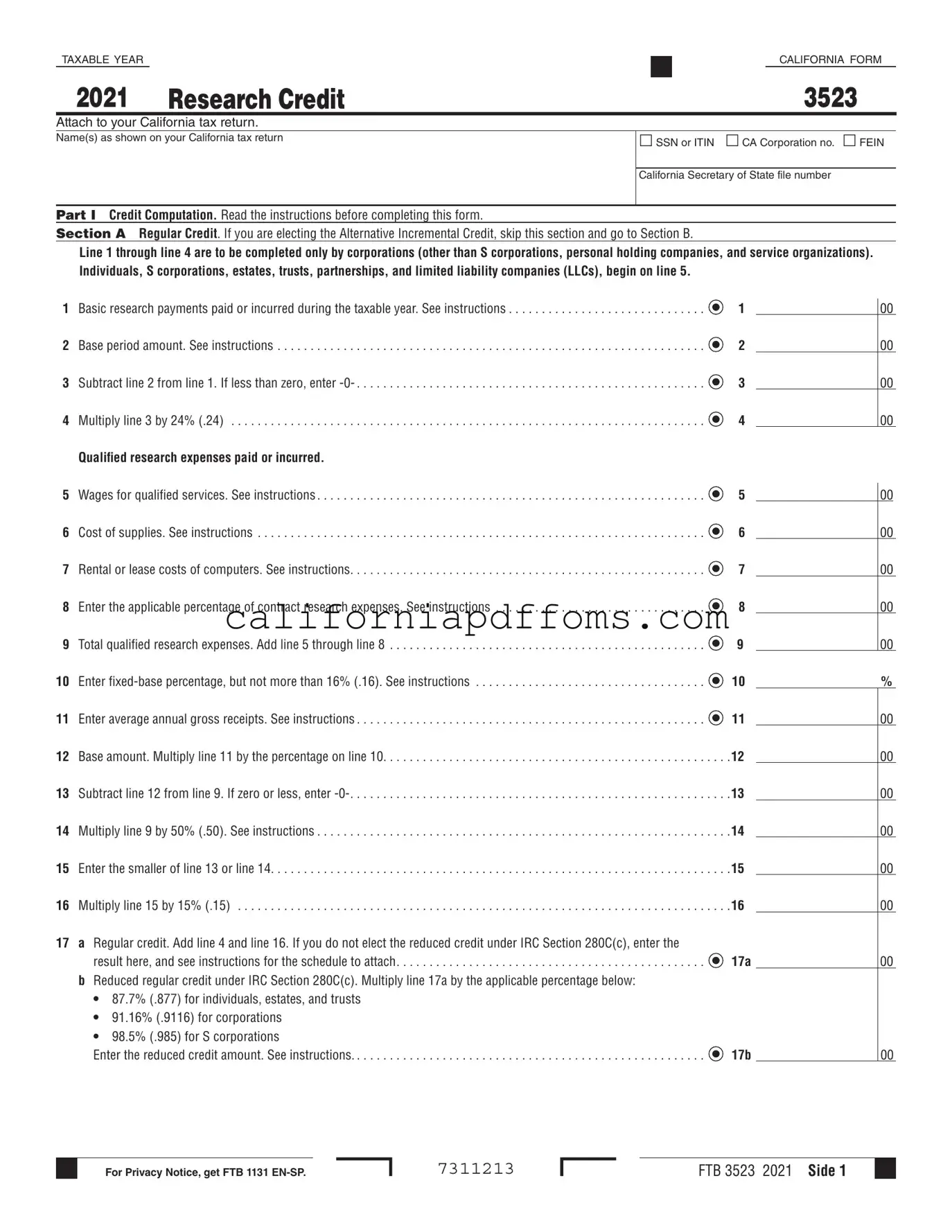 Fill in Your California 3523 Template