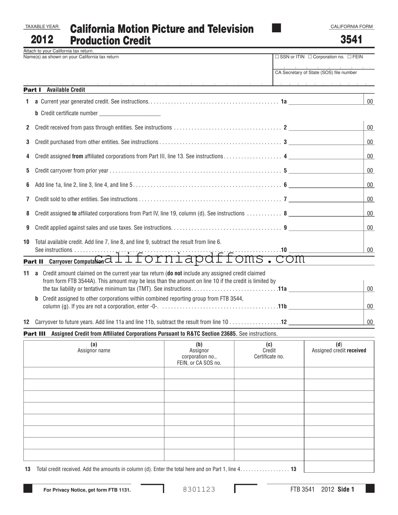 Fill in Your California 3541 Template