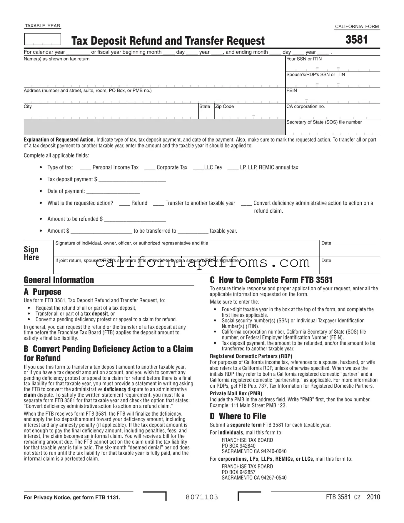 Fill in Your California 3581 Template