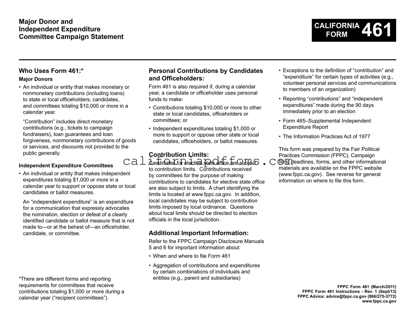 Fill in Your California 461 Template