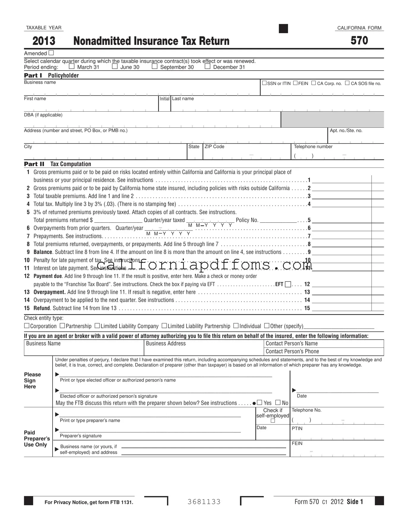 Fill in Your California 570 Template