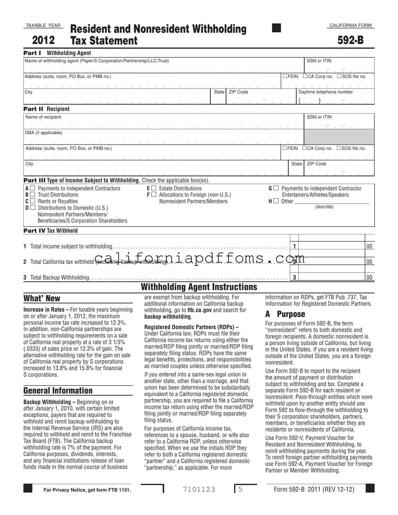 Fill in Your California 592 B Template