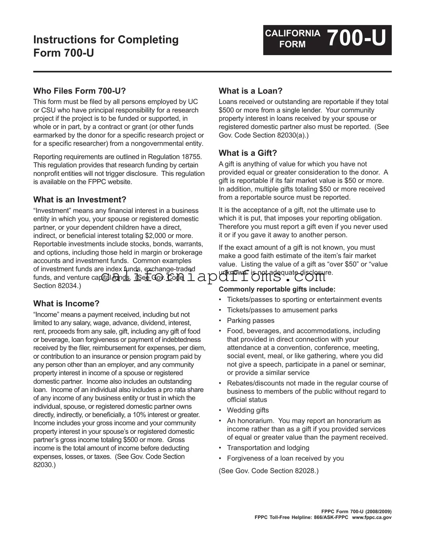 Fill in Your California 700 U Template