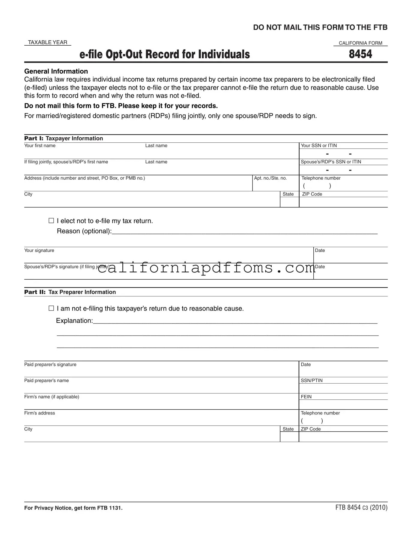Fill in Your California 8454 Template