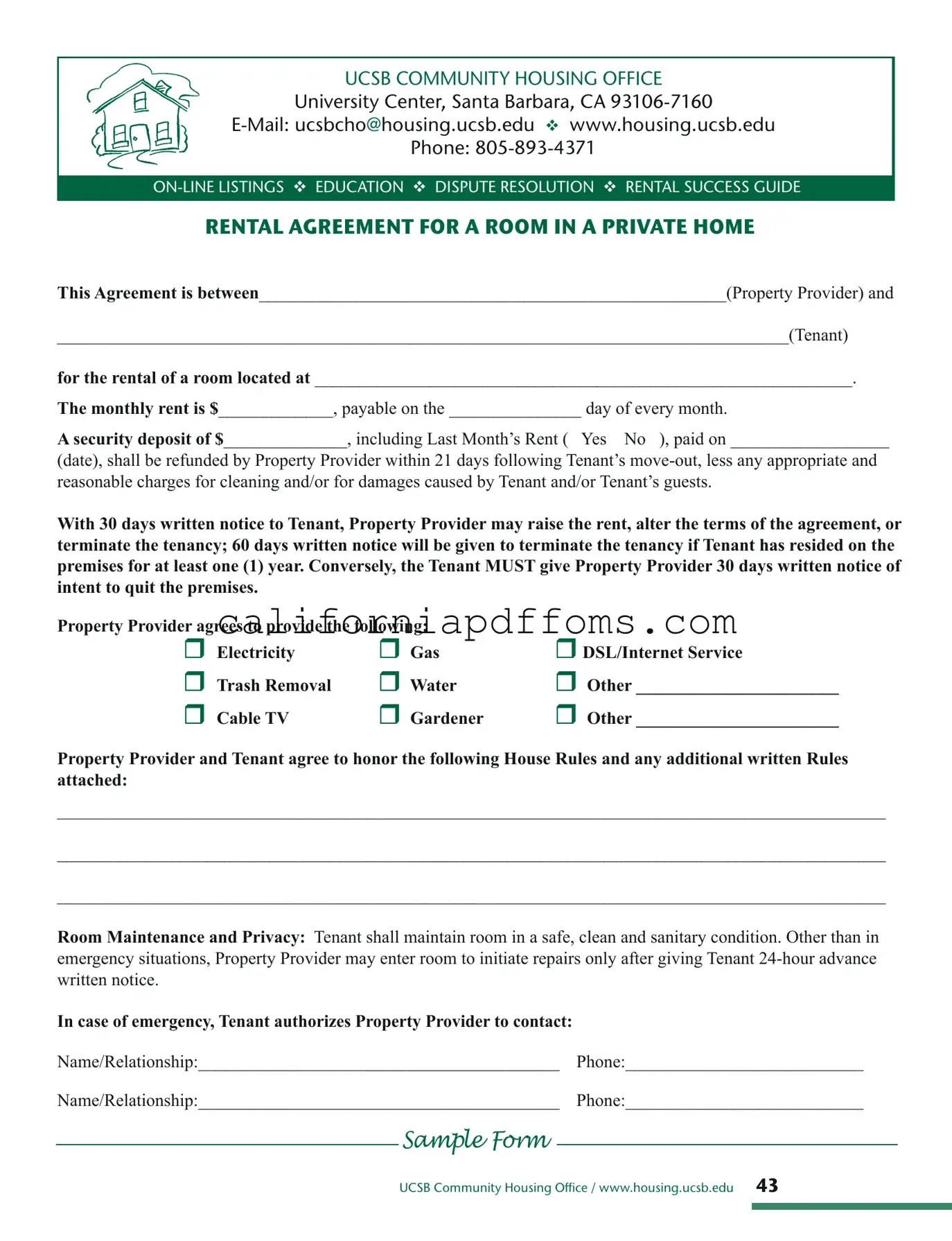 Fill in Your California Agreement Room Template