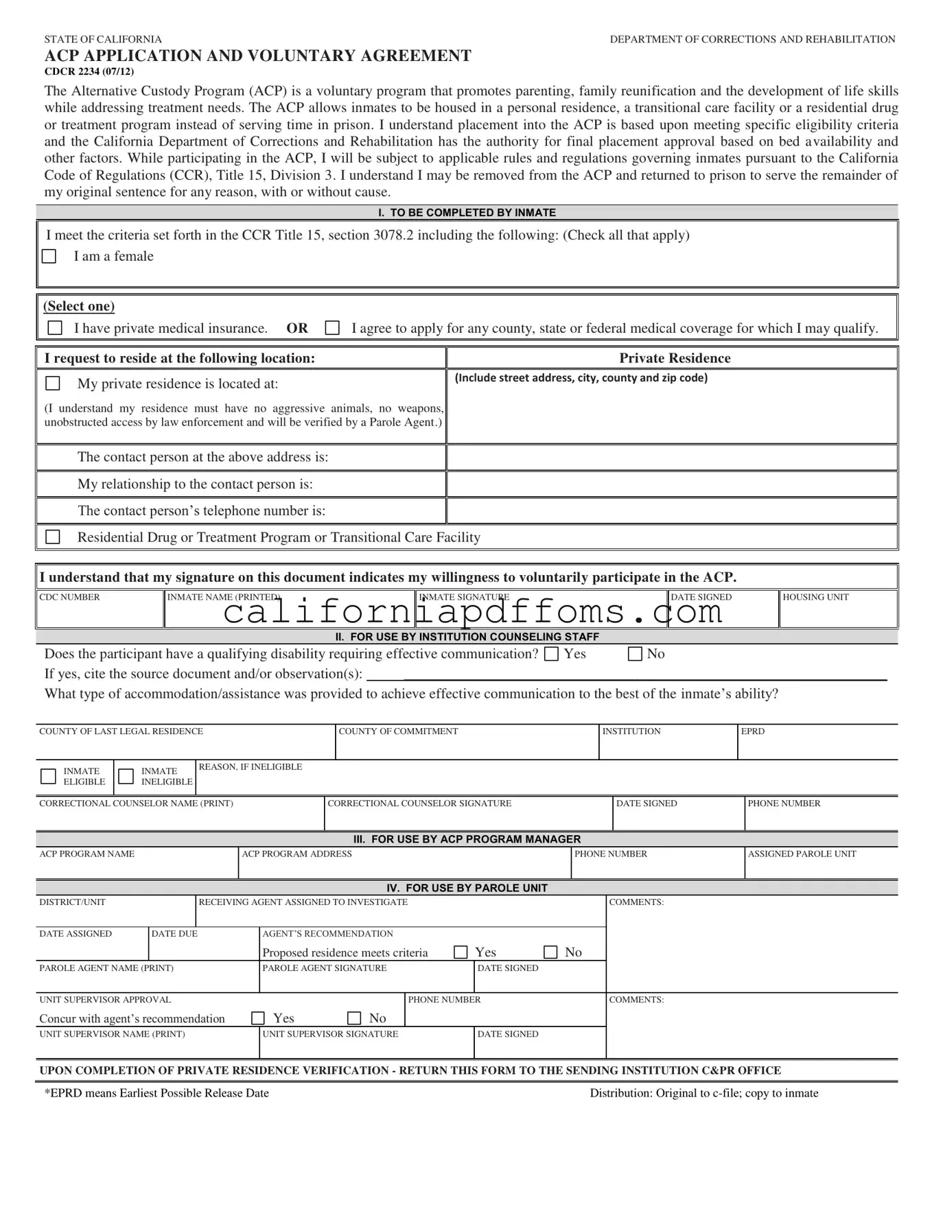 Fill in Your California Alternative Custody Template