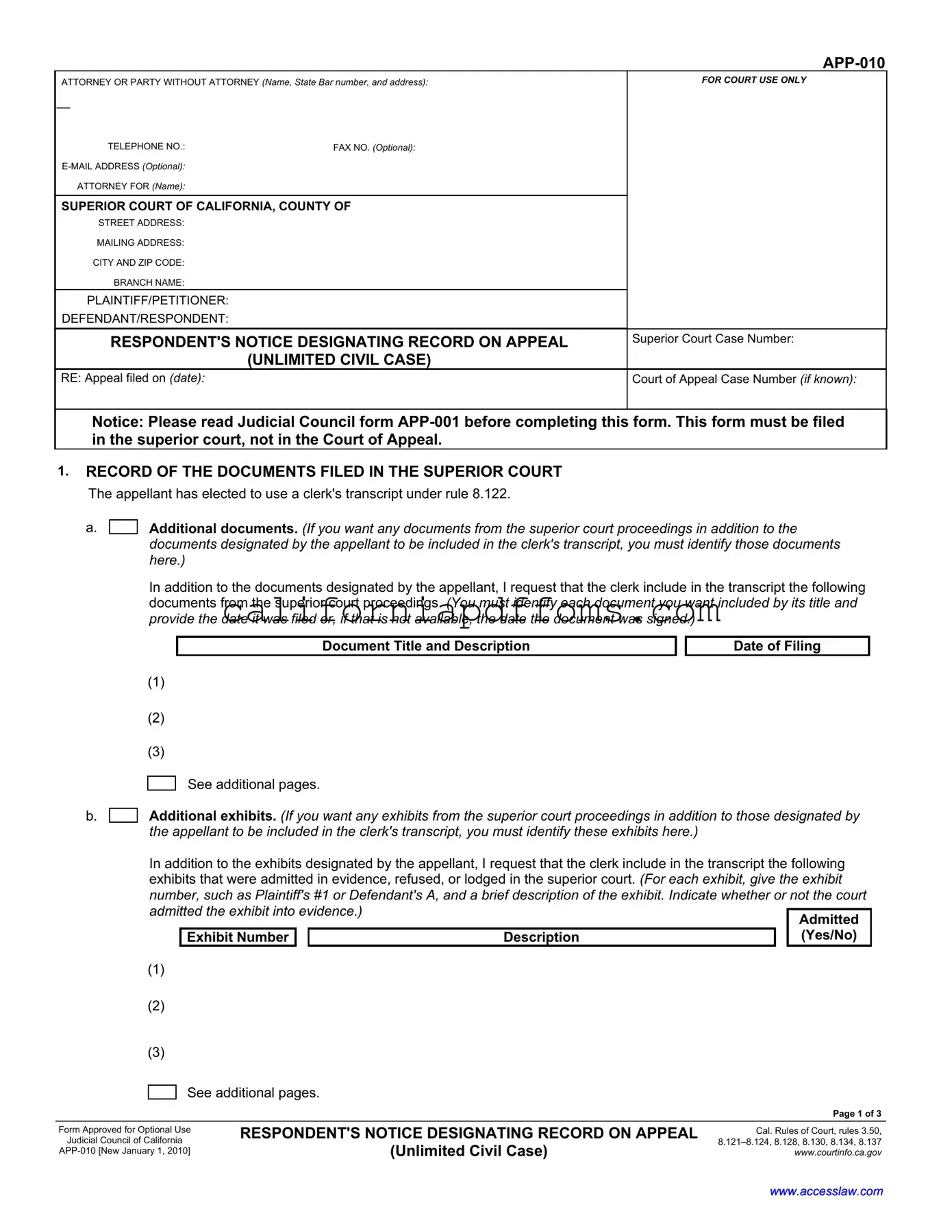 Fill in Your California App 010 Template