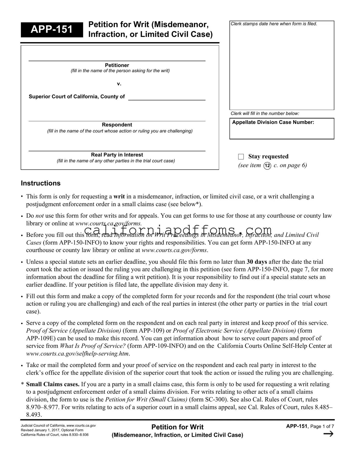 Fill in Your California App 151 Template
