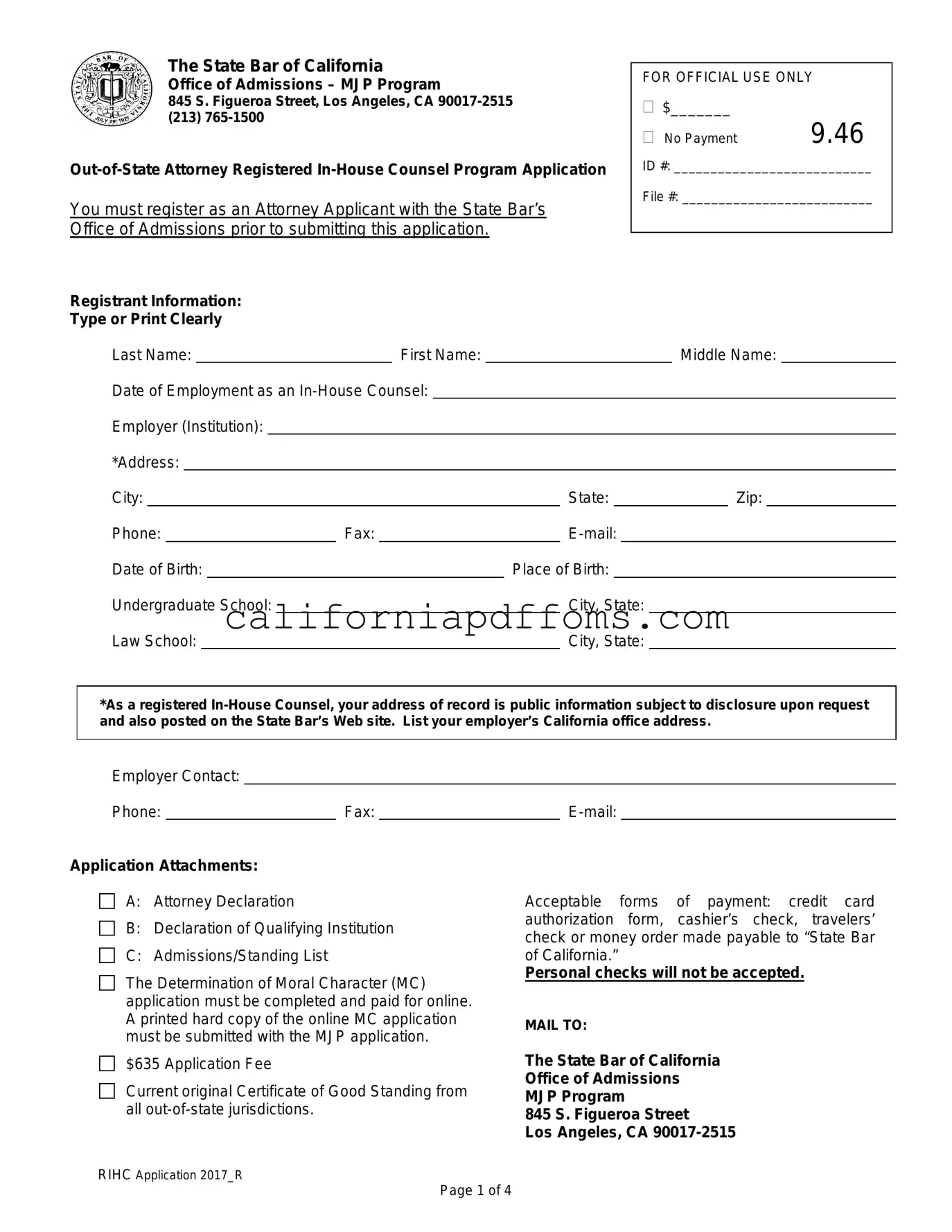 Fill in Your California Application Registered In Counsel Template