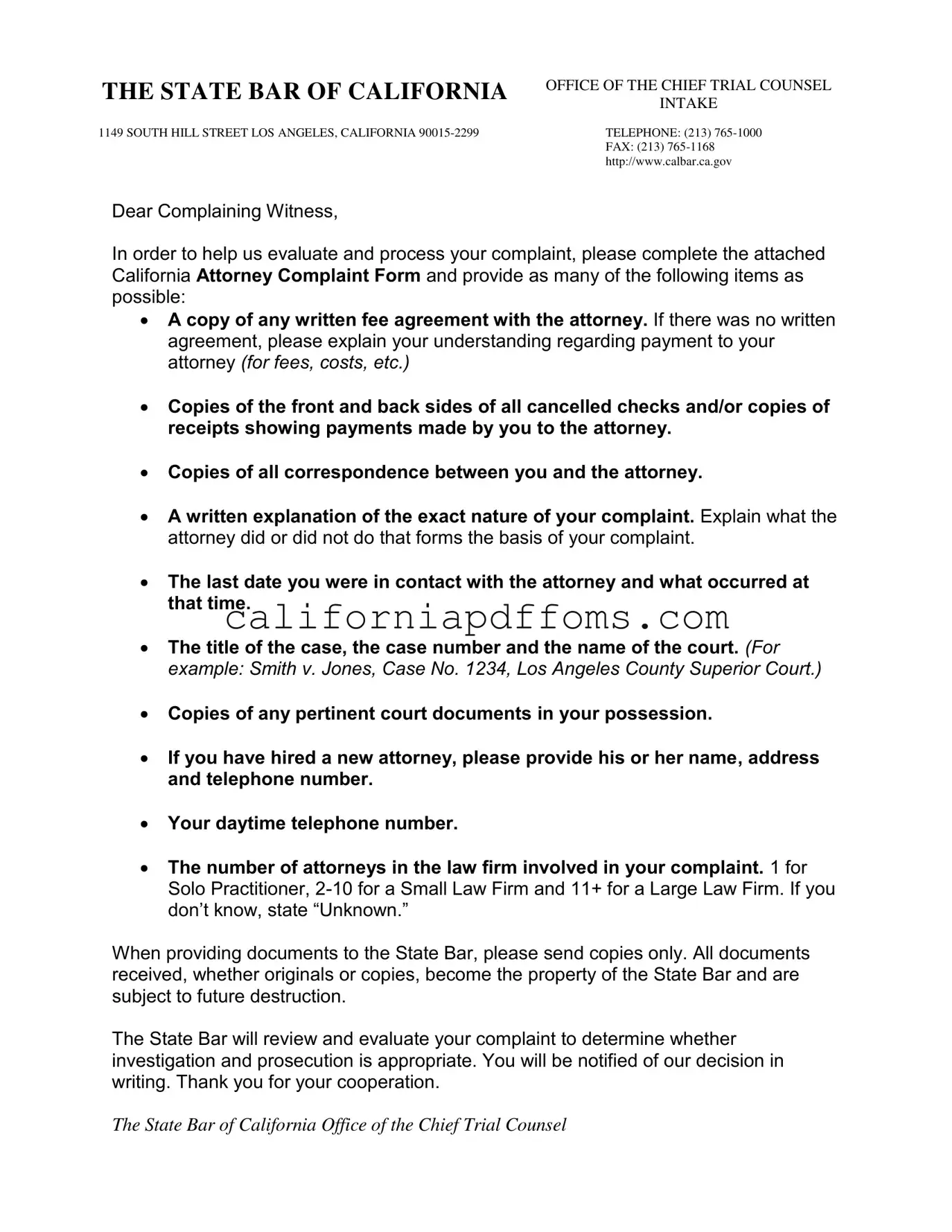 Fill in Your California Attorney Complaint Template