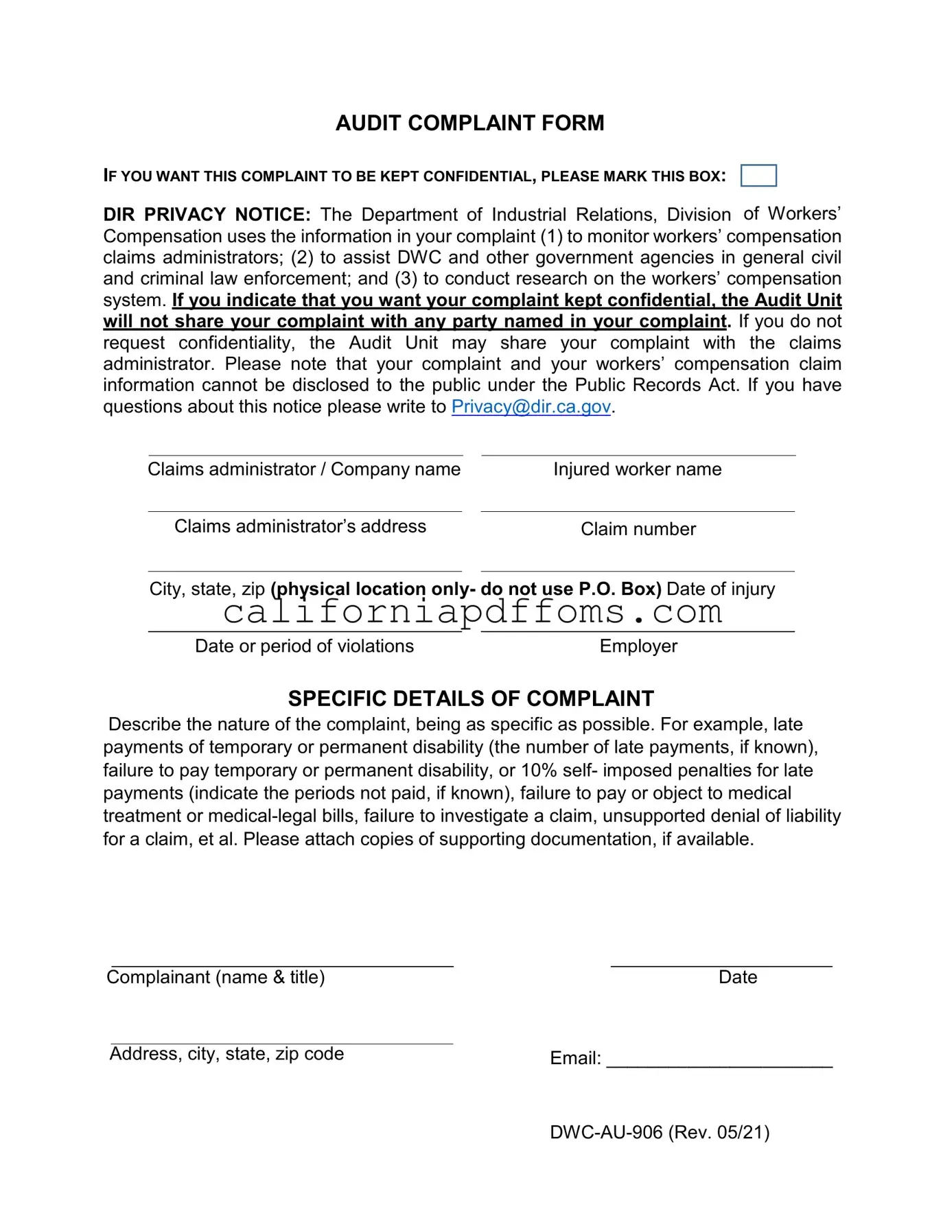 Fill in Your California Audit Template