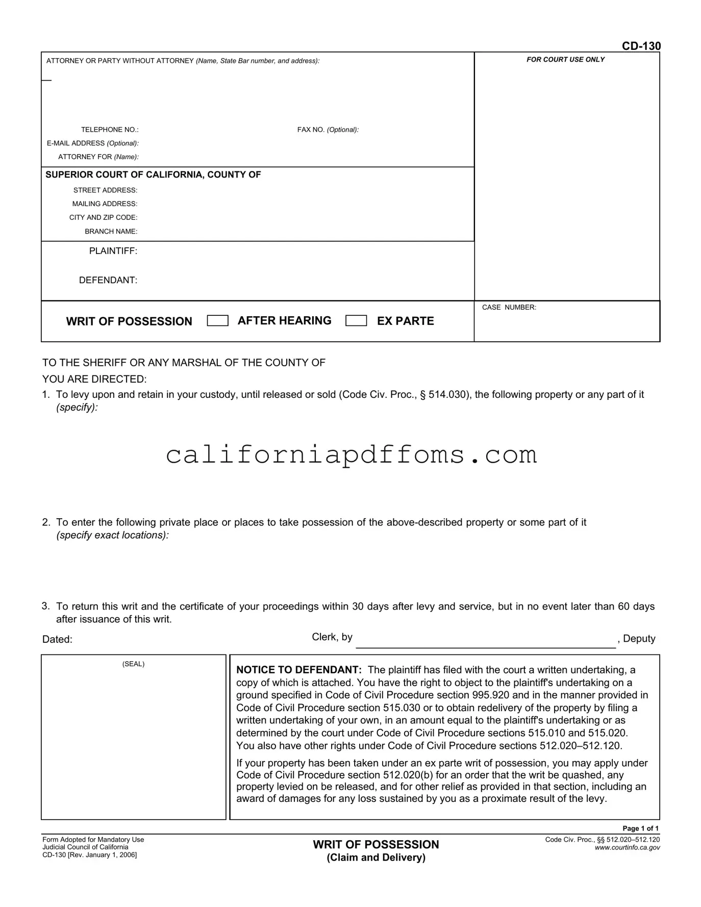 Fill in Your California Cd 130 Template