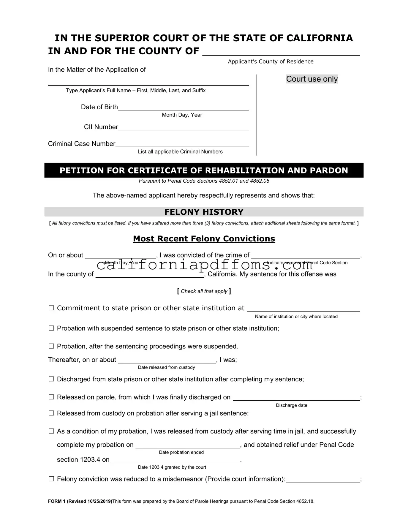 Fill in Your California Certificate Rehabilitation Template