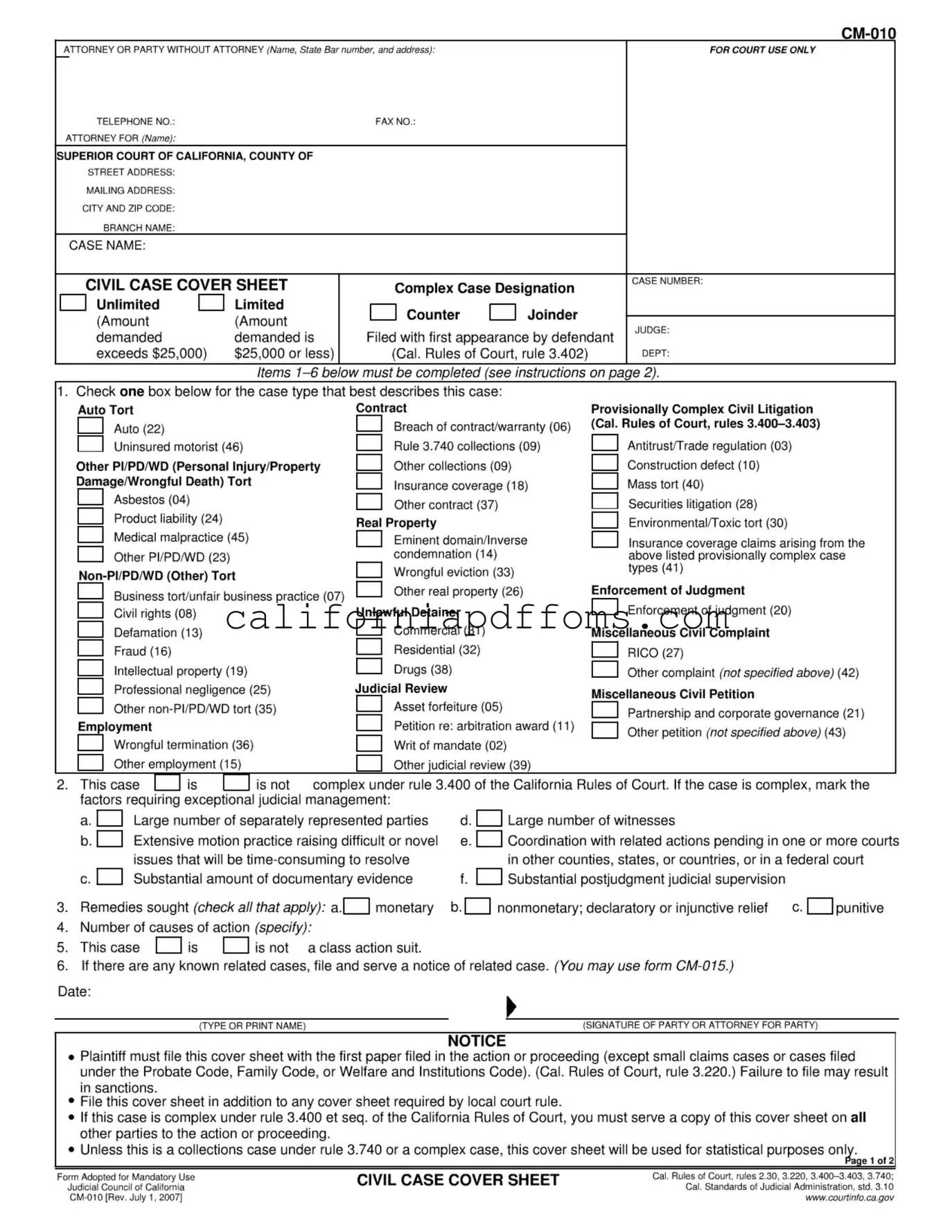 Fill in Your California Civil Template