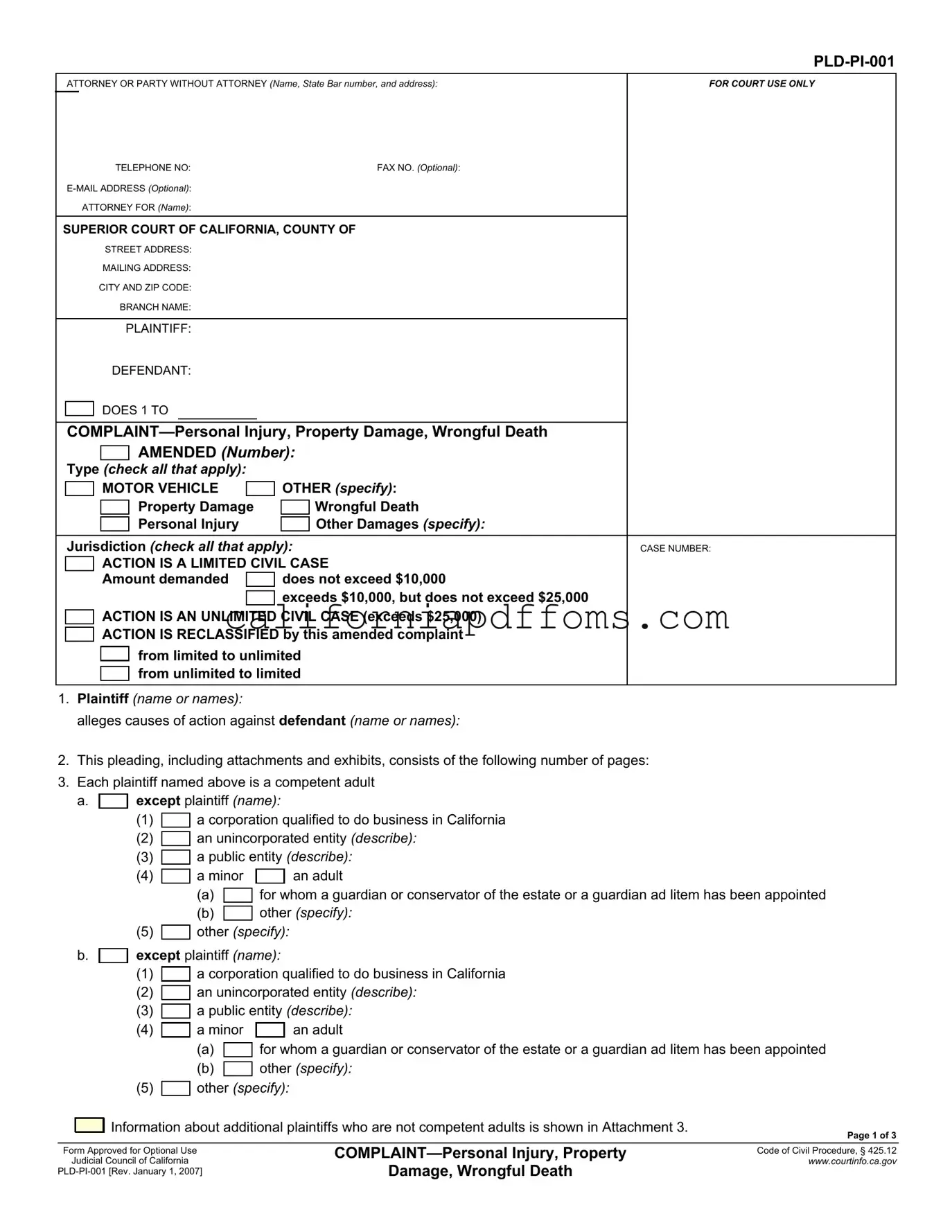 Fill in Your California Complaint Template