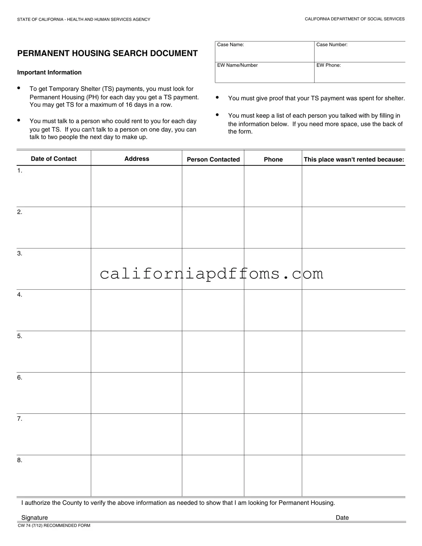 Fill in Your California Cw 74 Template