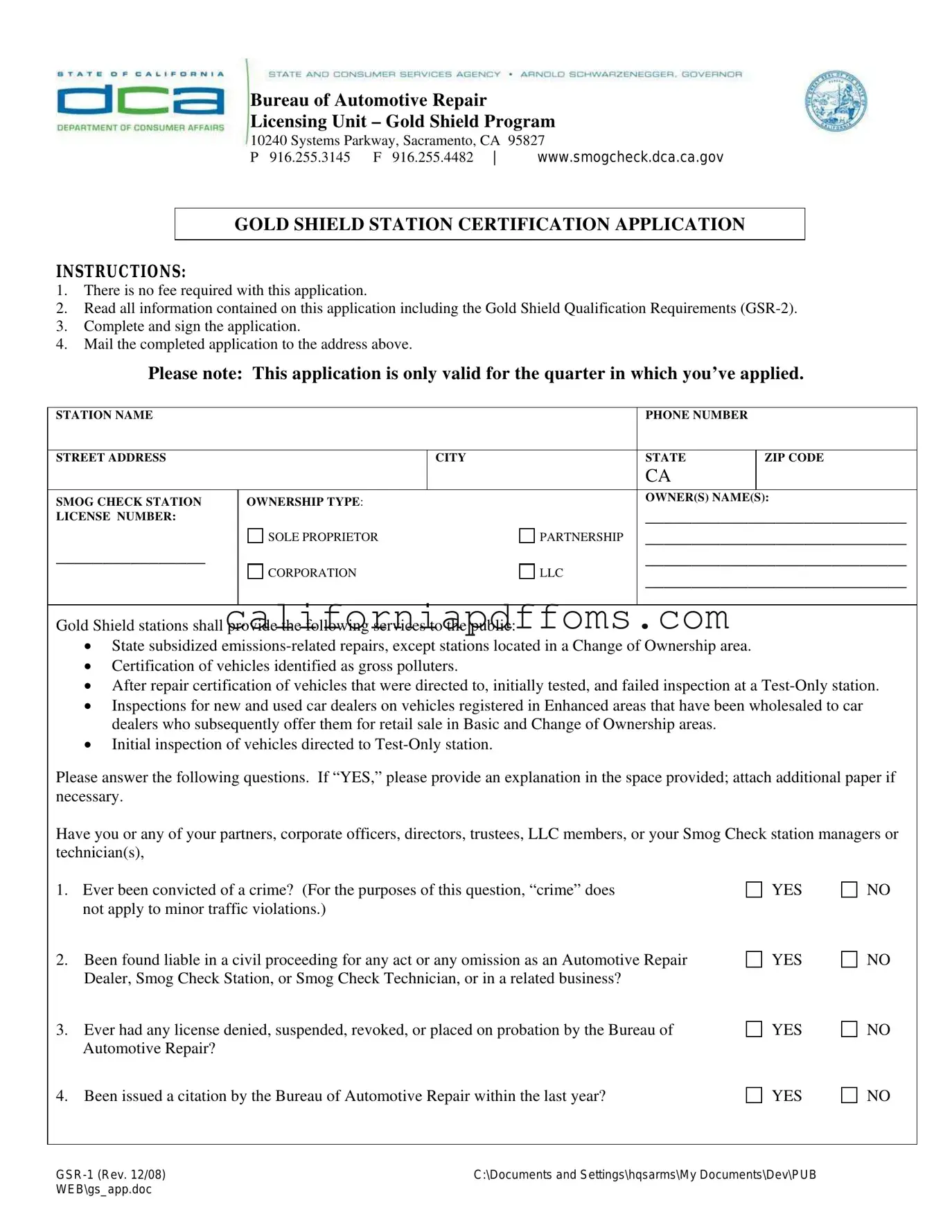 Fill in Your California Dca Gsr 1 Template