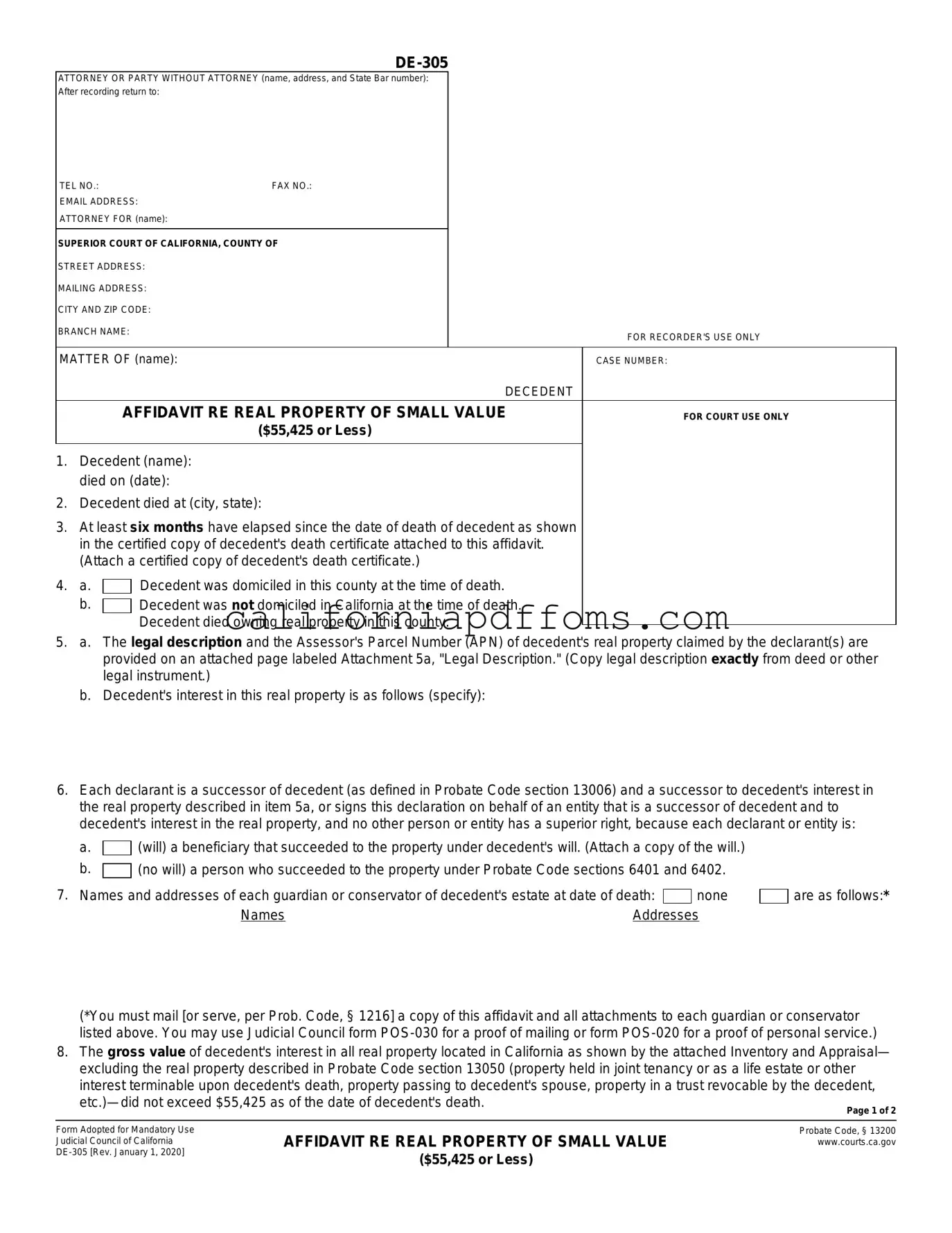 Fill in Your California De 305 Template