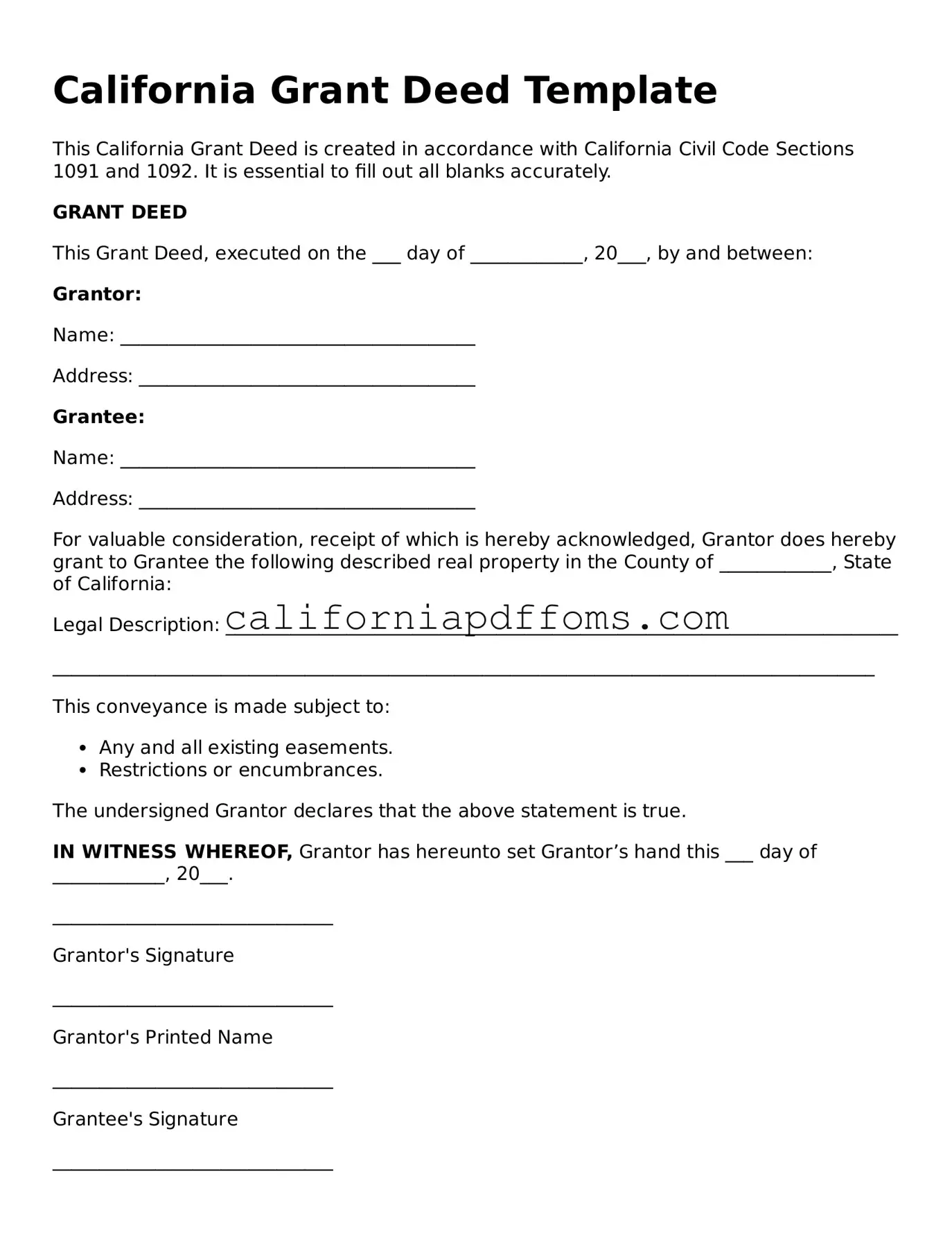 Blank  Deed Form for California
