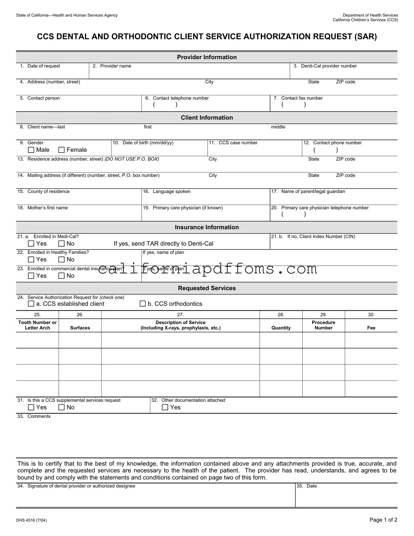 Fill in Your California Dhs 4516 Template