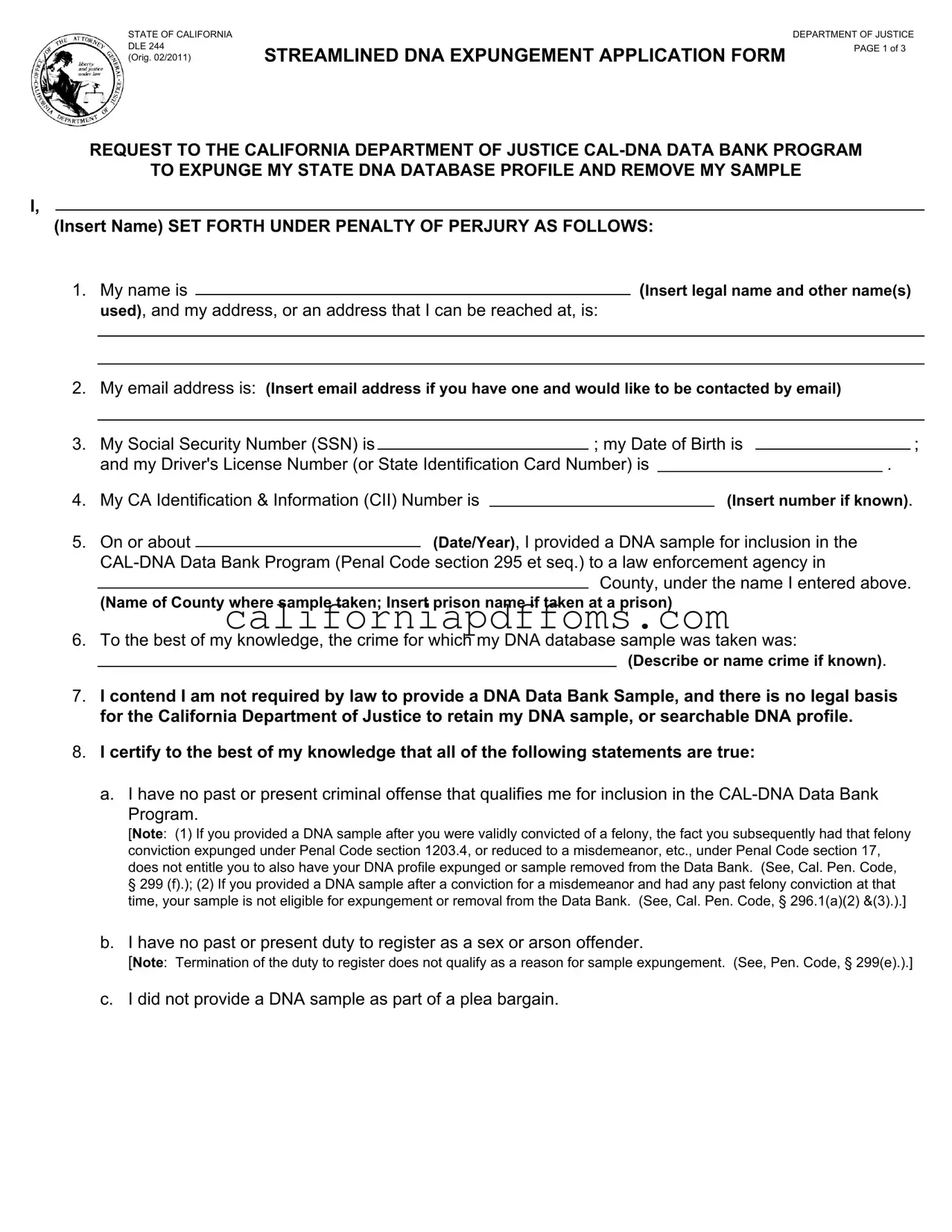 Fill in Your California Dle 244 Template