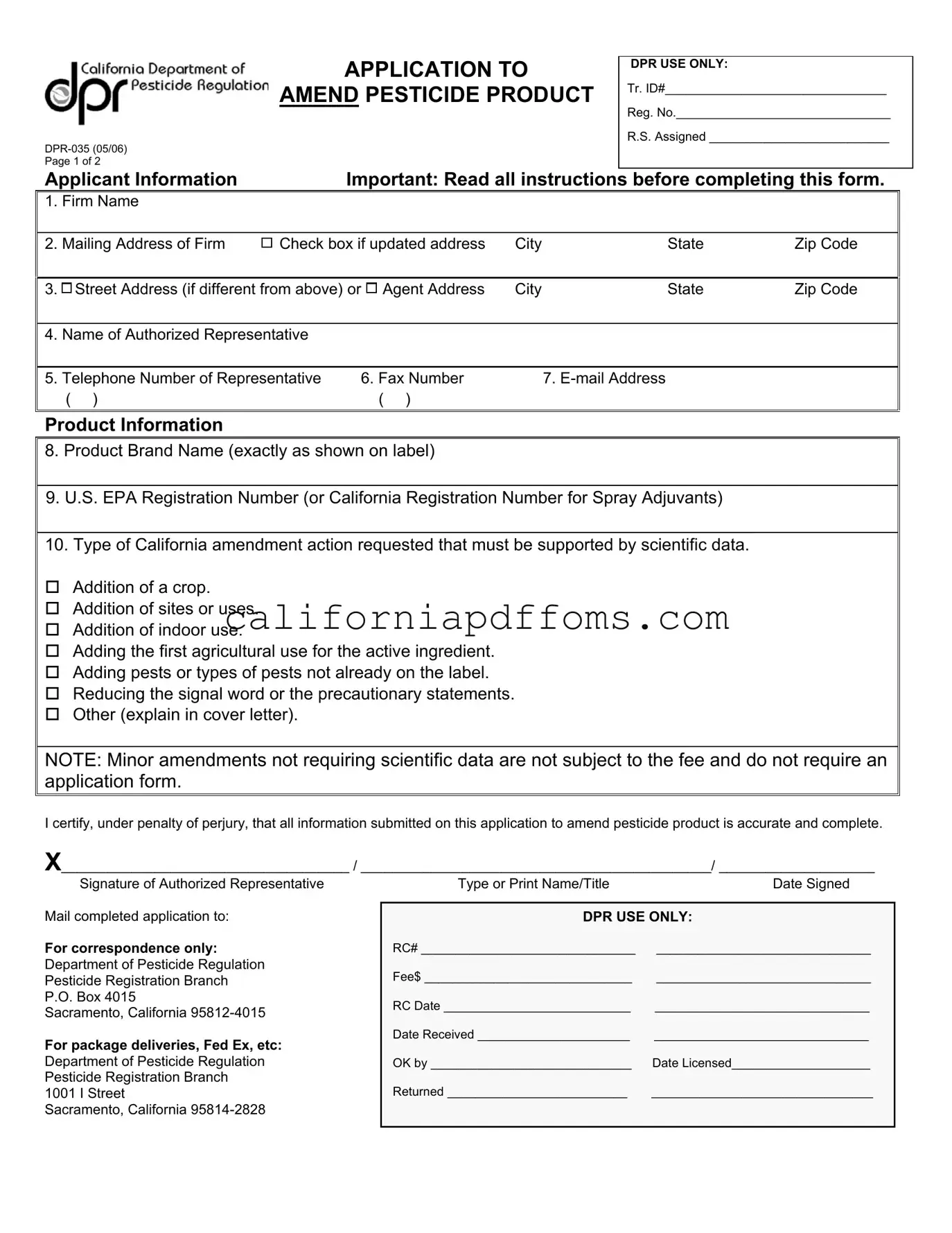 Fill in Your California Dpr 035 Template