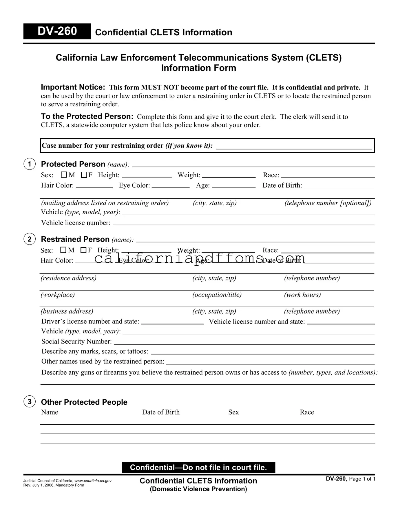 Fill in Your California Dv 260 Template