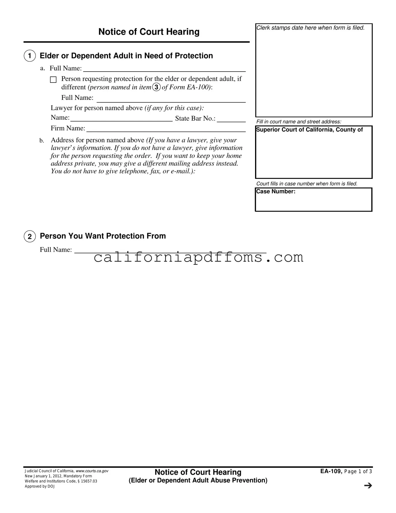 Fill in Your California Ea 109 Template