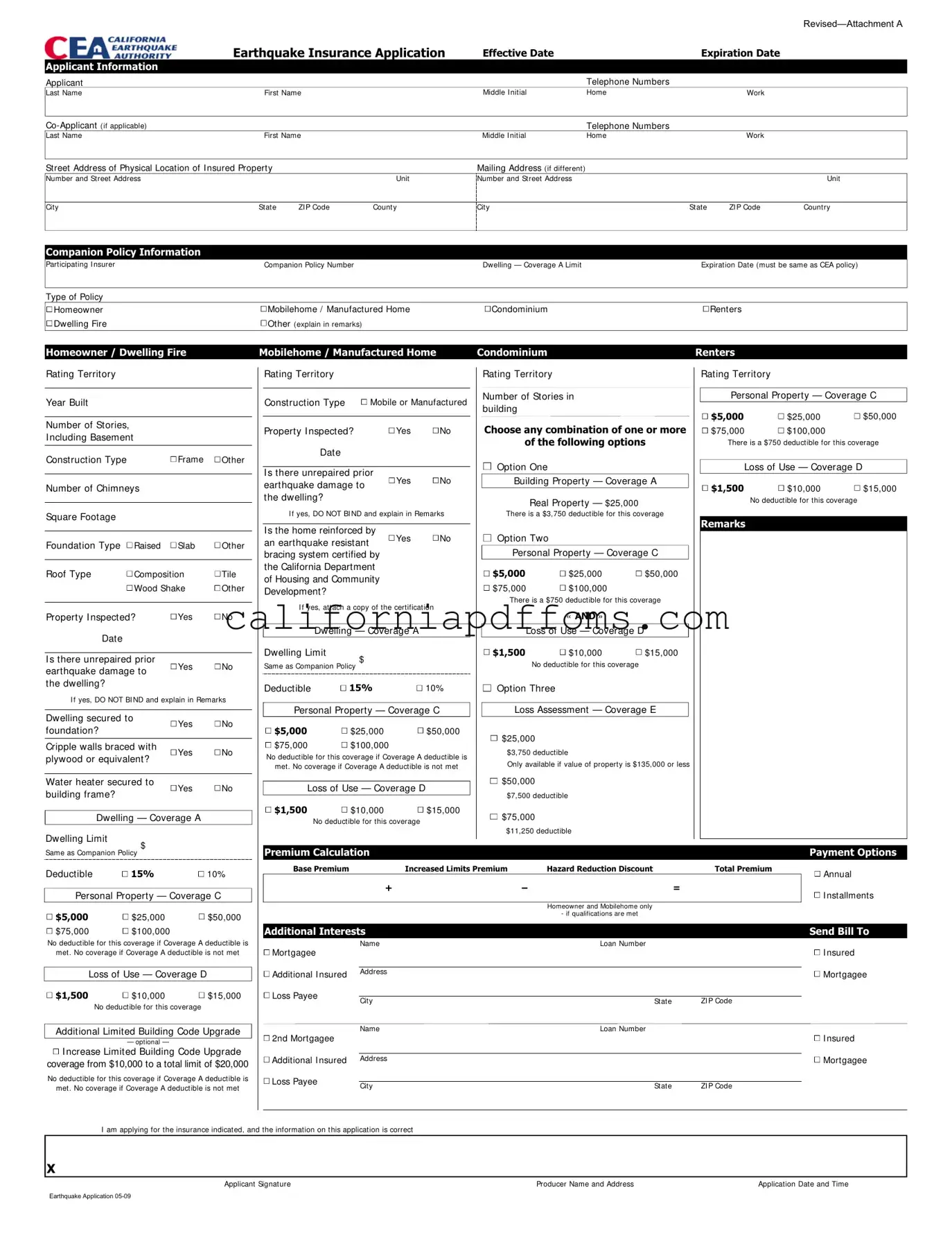 Fill in Your California Earthquake Authority Template