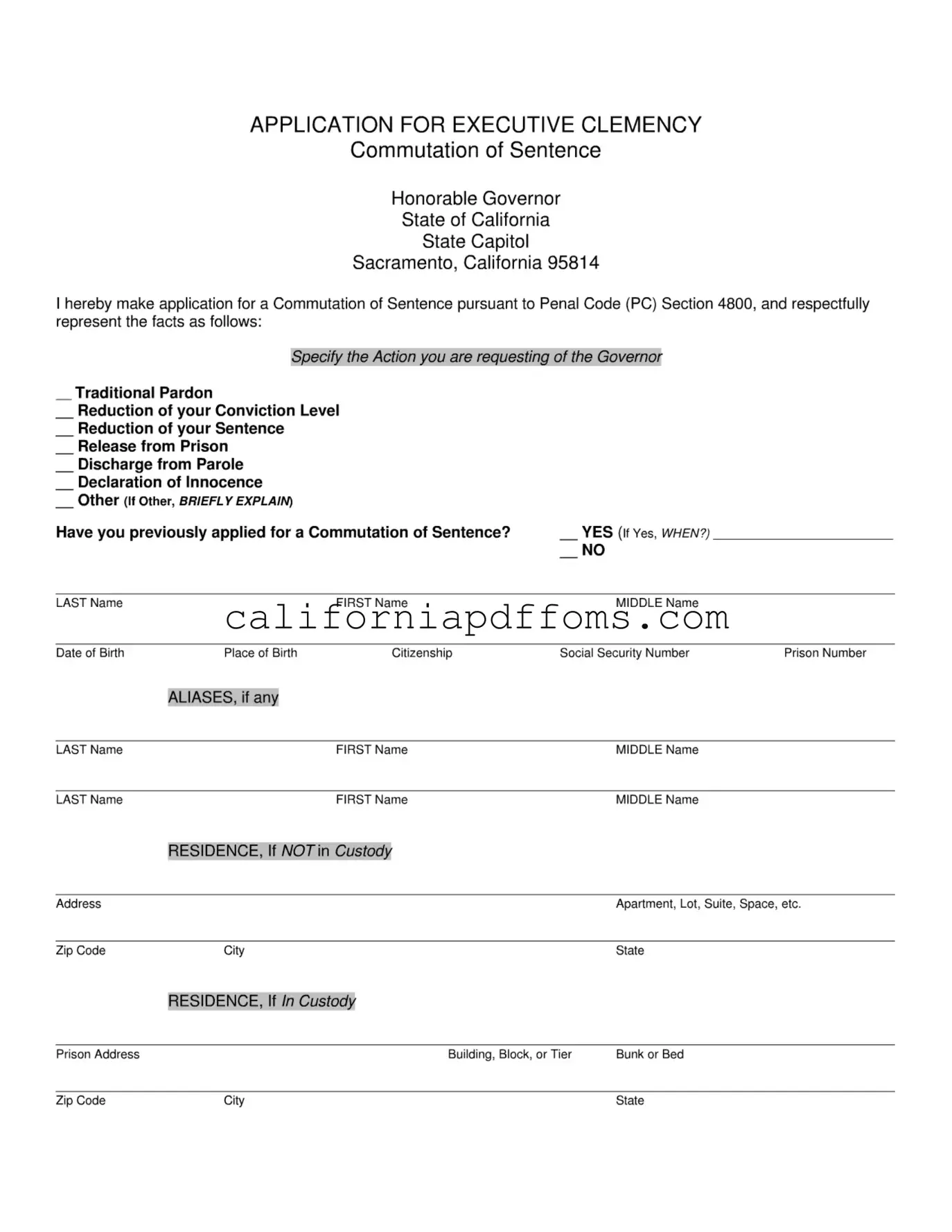 Fill in Your California Executive Clemency Template