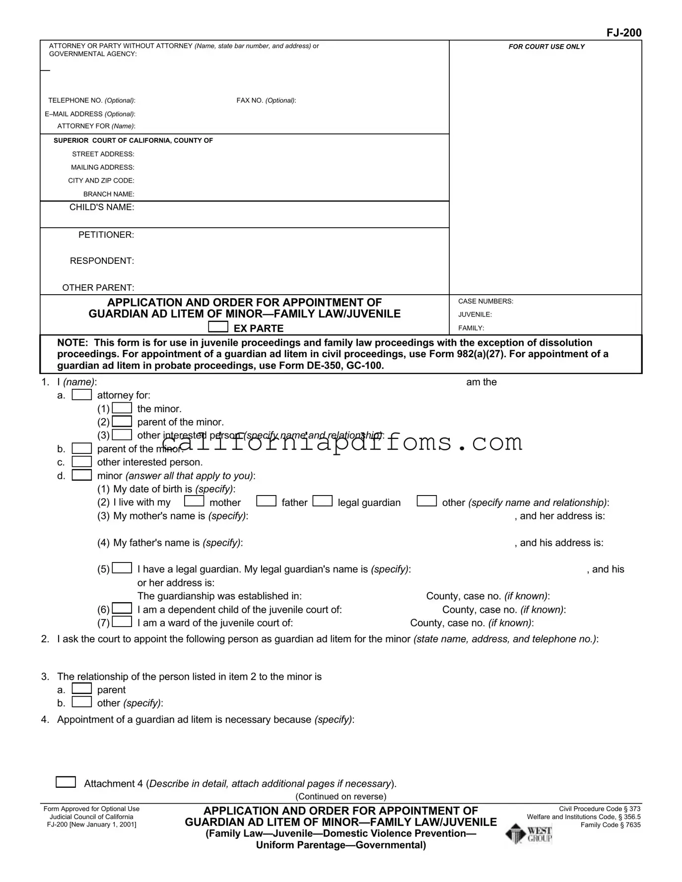 Fill in Your California Fj 200 Template