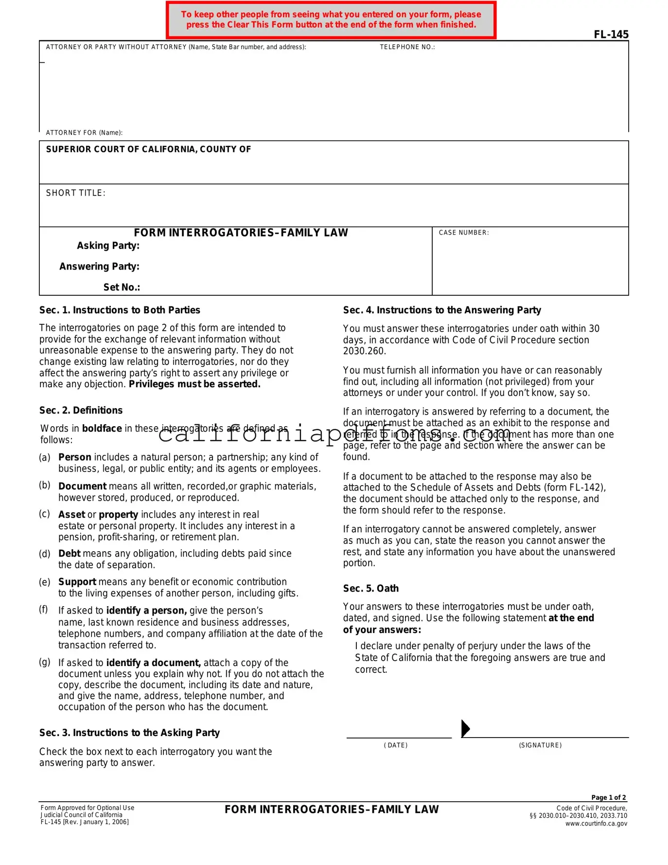 Fill in Your California Fl 145 Template
