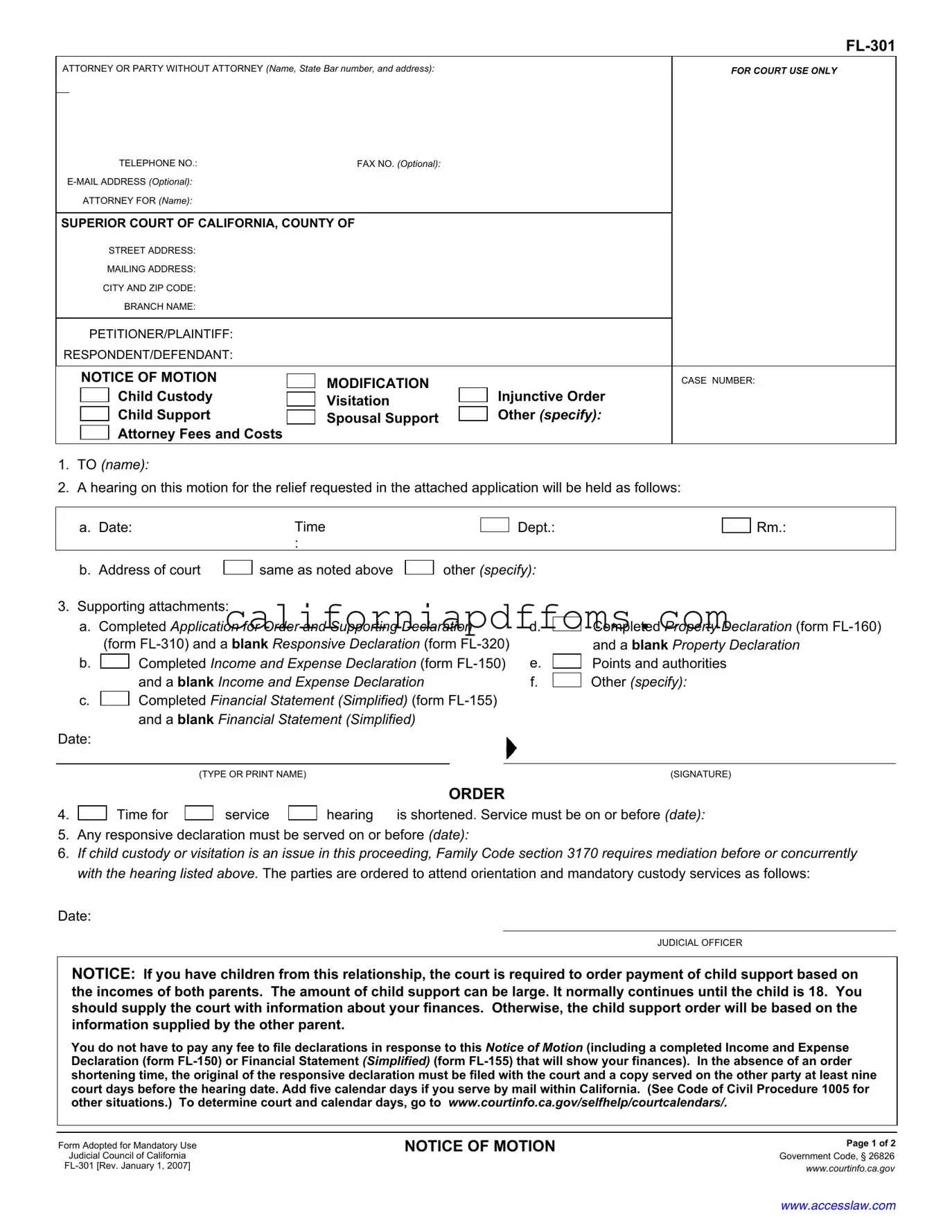 Fill in Your California Fl 301 Template