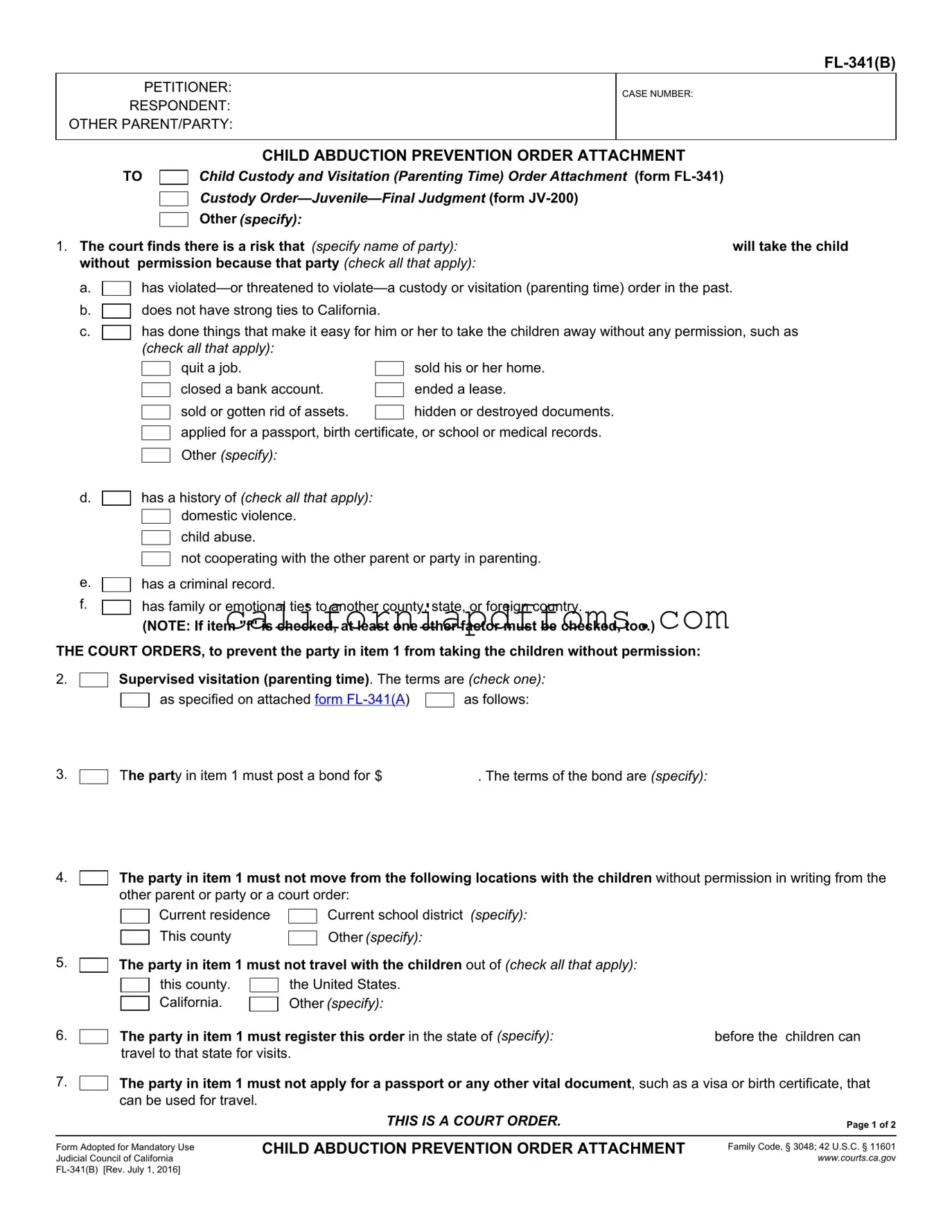Fill in Your California Fl 341 B Template