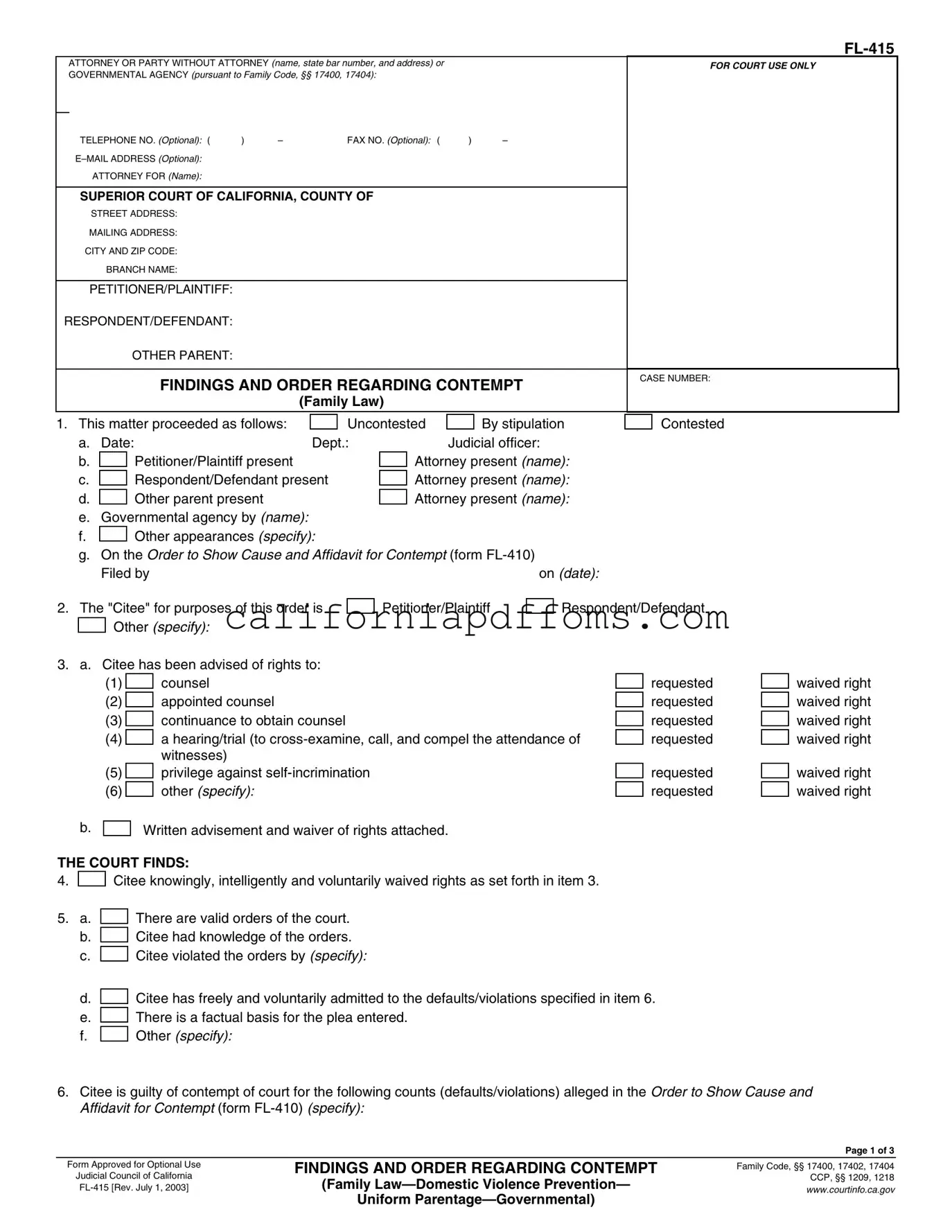 Fill in Your California Fl 415 Template