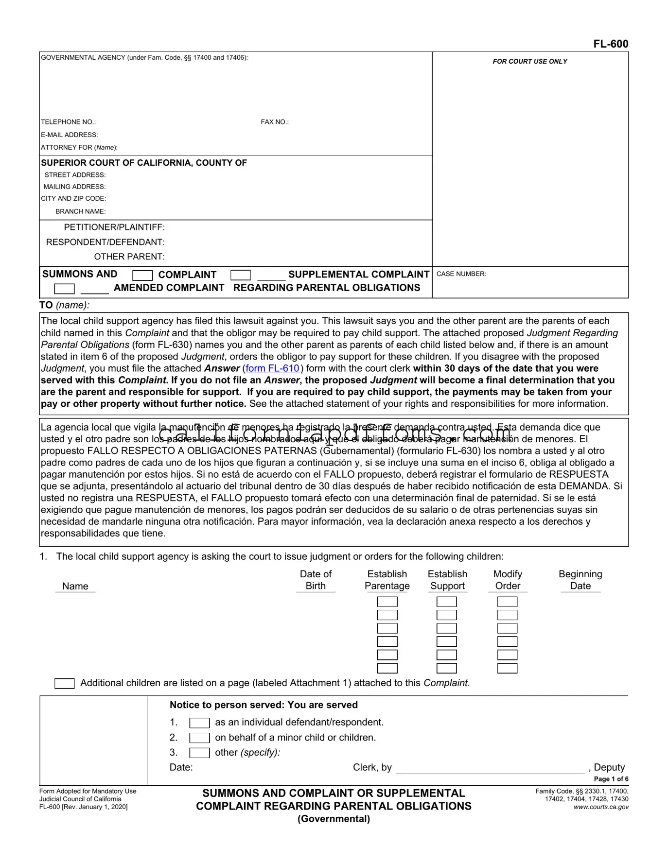 Fill in Your California Fl 600 Template