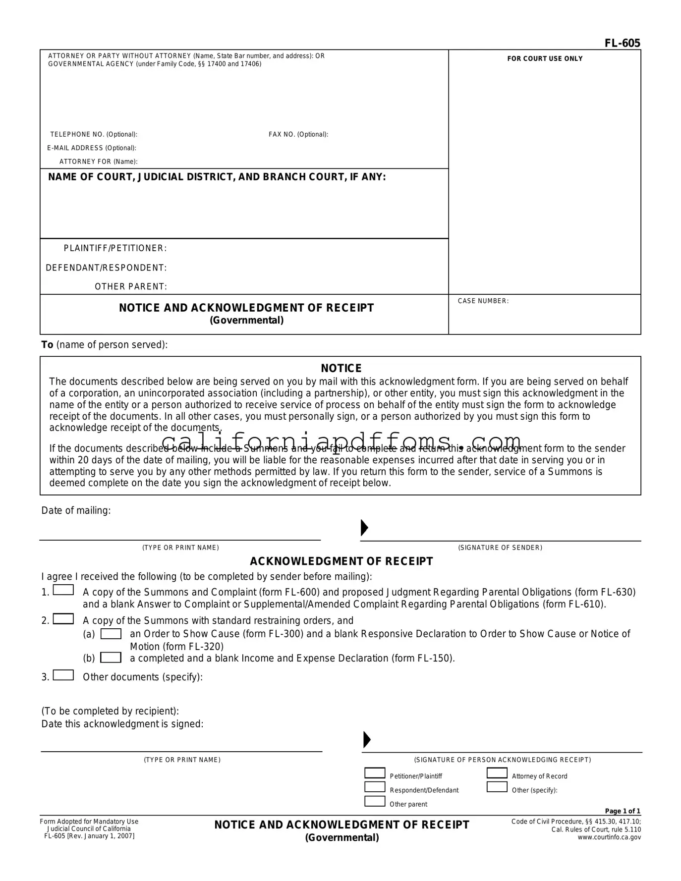 Fill in Your California Fl 605 Template
