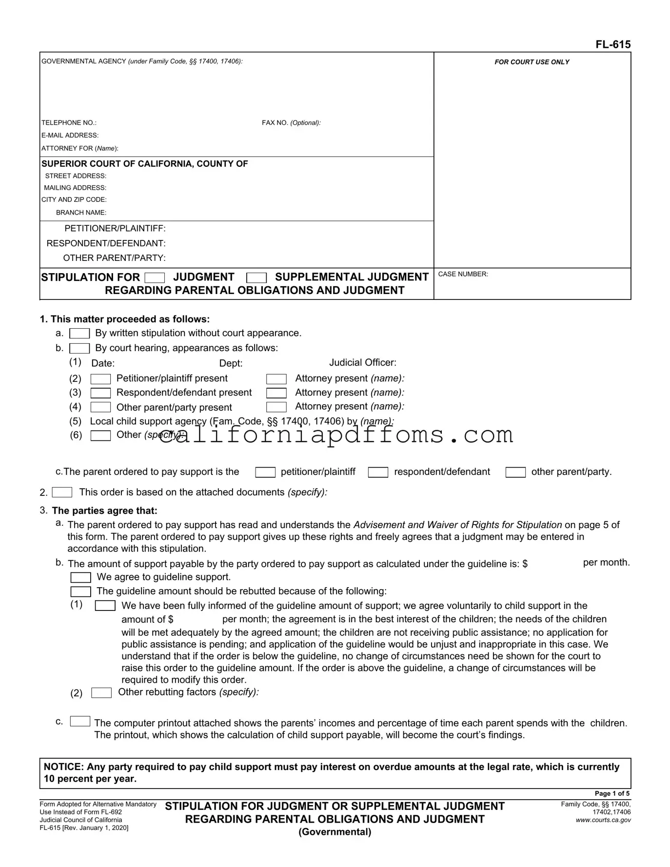 Fill in Your California Fl 615 Template