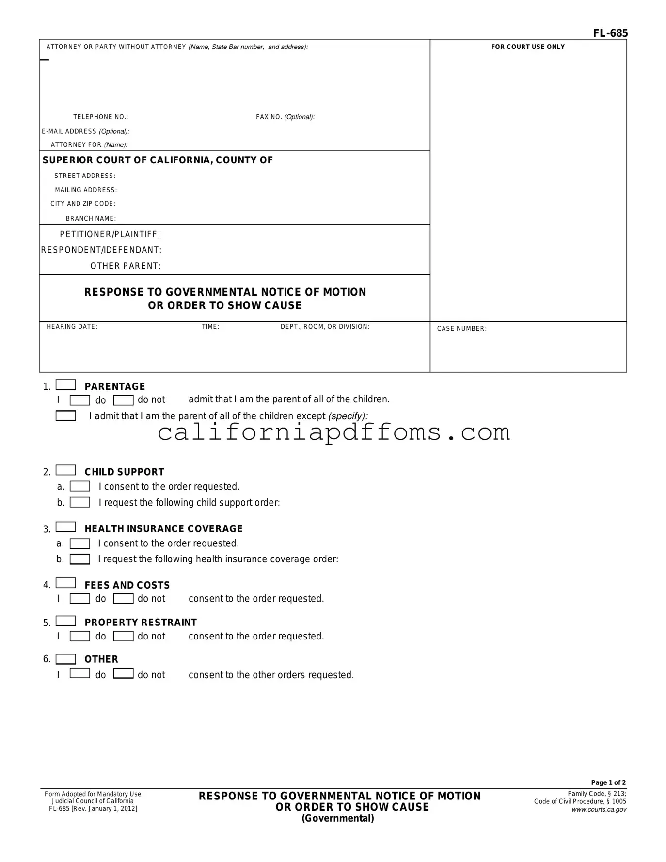 Fill in Your California Fl 685 Template