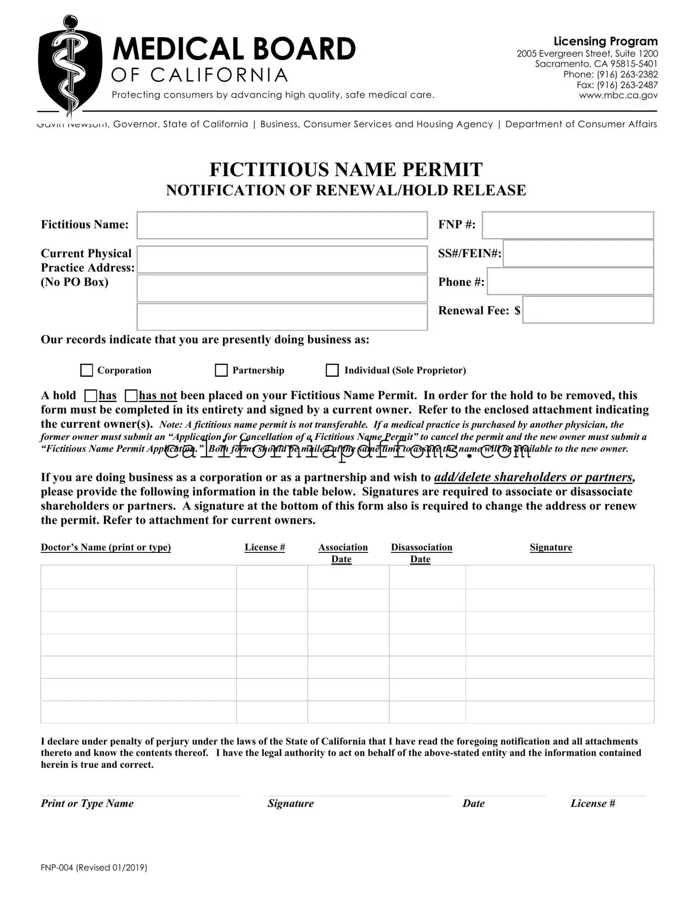 Fill in Your California Fnp 004 Template