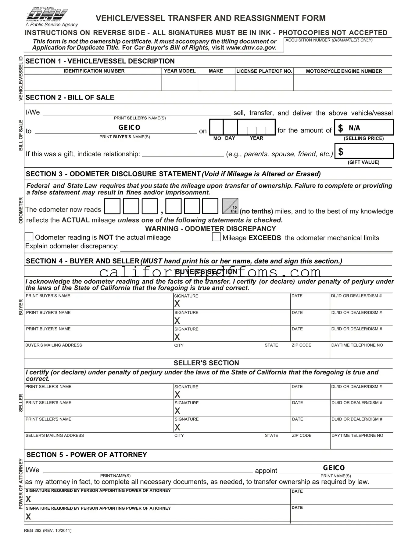 Fill in Your California Fotm Reg 262 Template