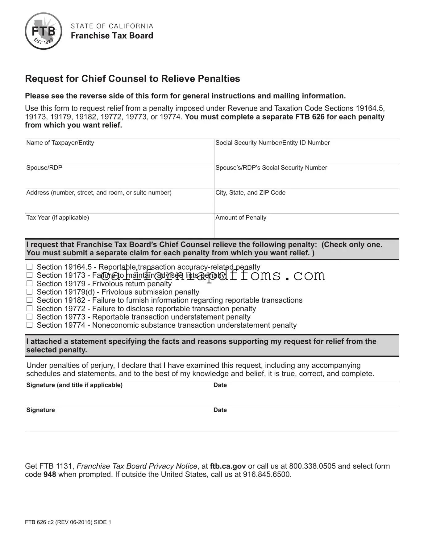 Fill in Your California Ftb 626 Template