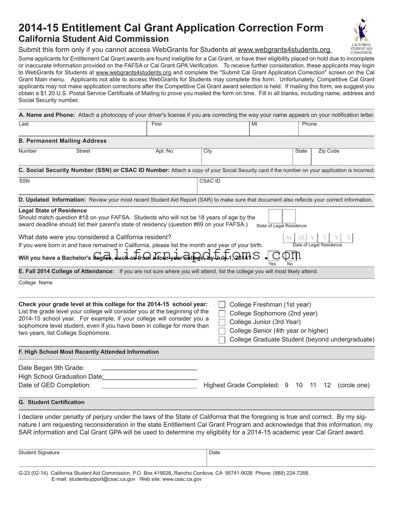 Fill in Your California G 23 Template