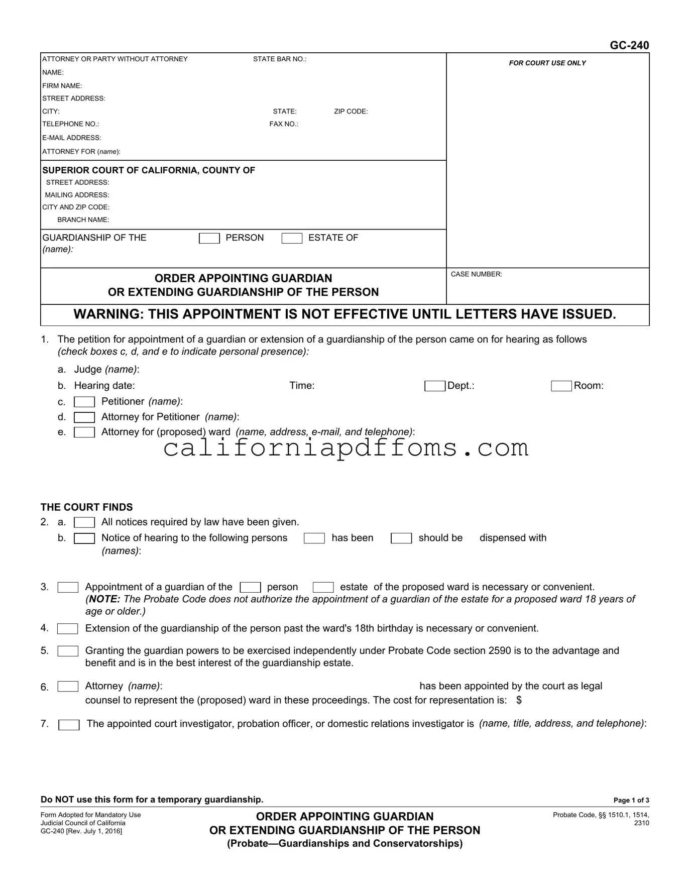 Fill in Your California Gc 240 Template